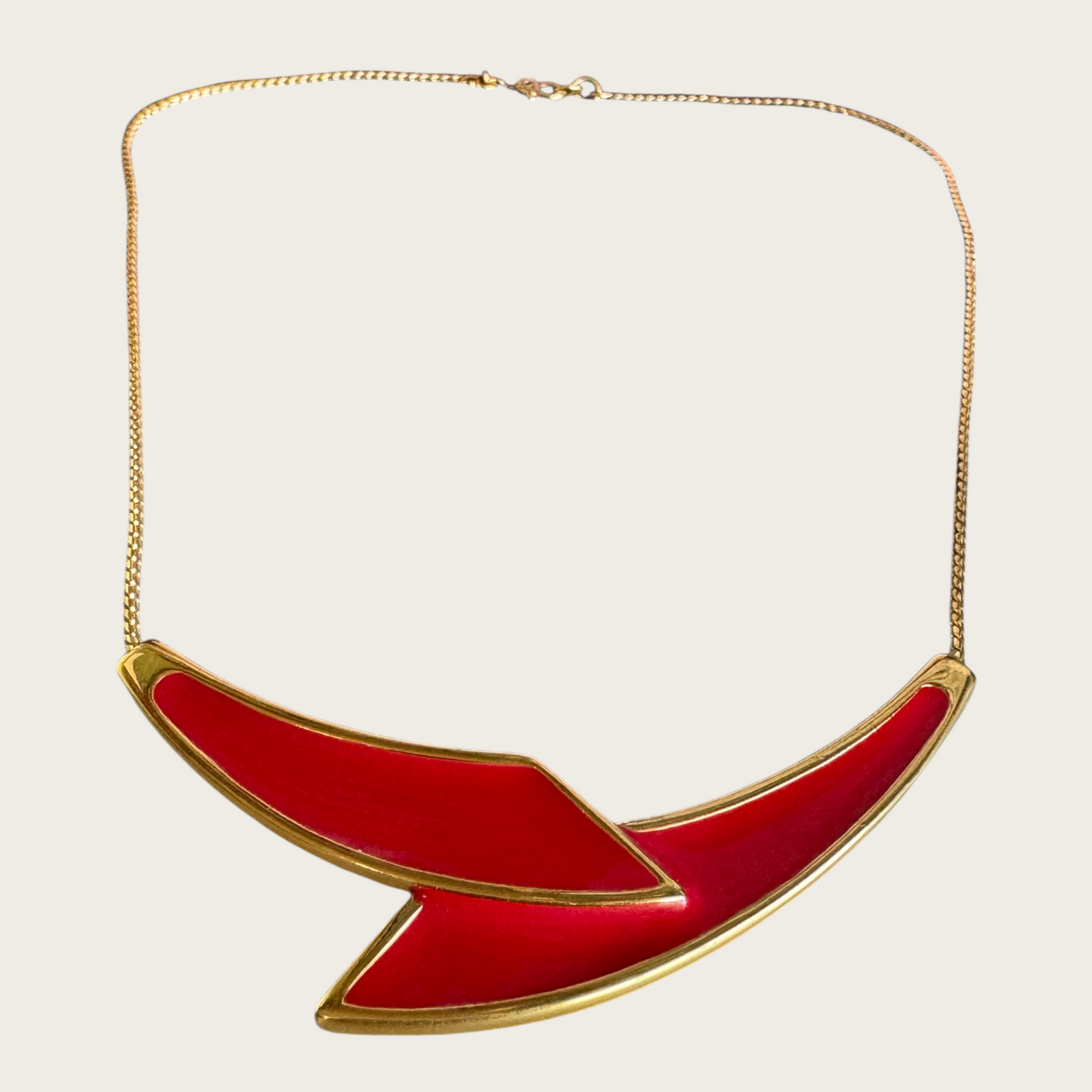 Vintage Monet Red Enamel and Gold-Tone Necklace – Signed 1980s Statement Jewelry