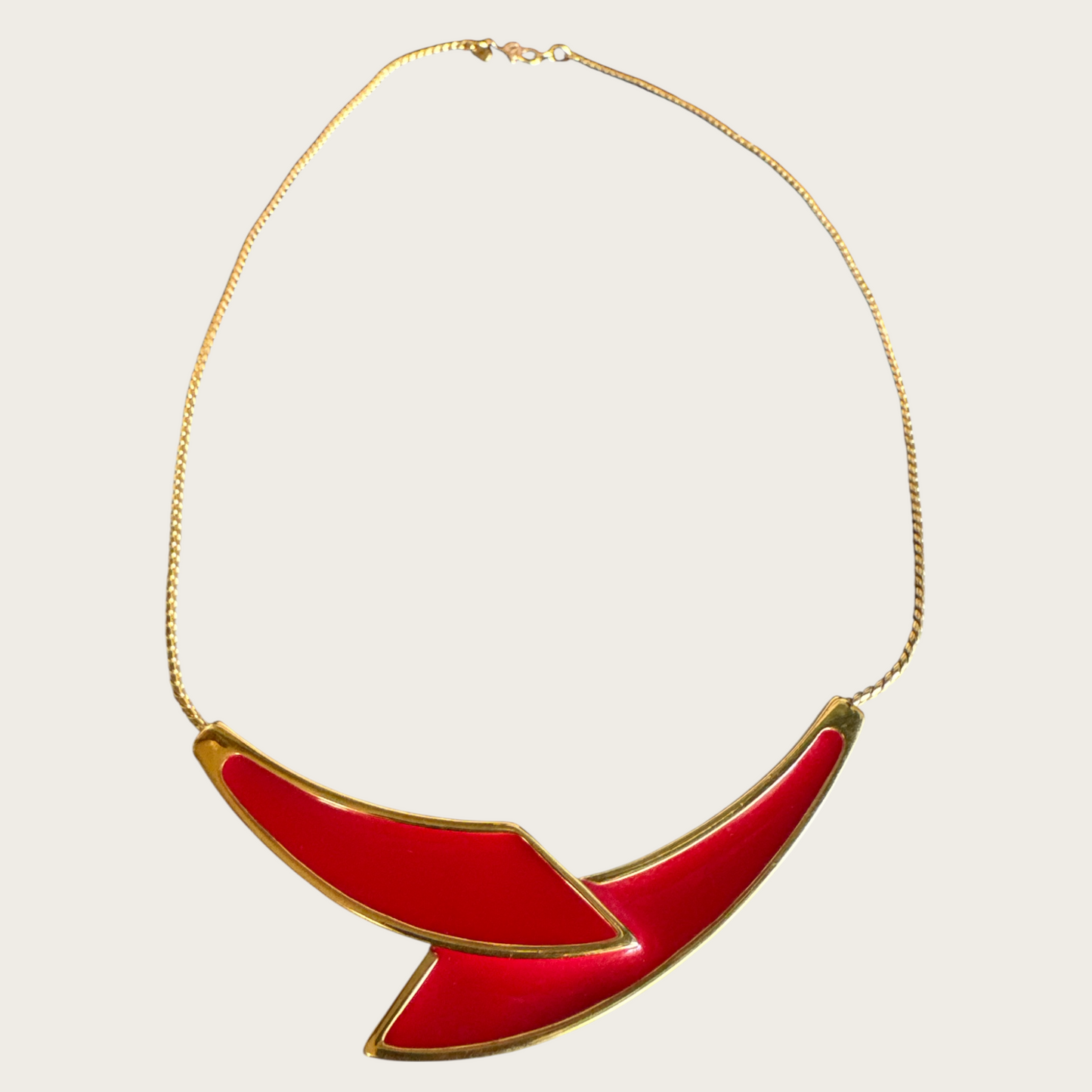 Vintage Monet Red Enamel and Gold-Tone Necklace – Signed 1980s Statement Jewelry