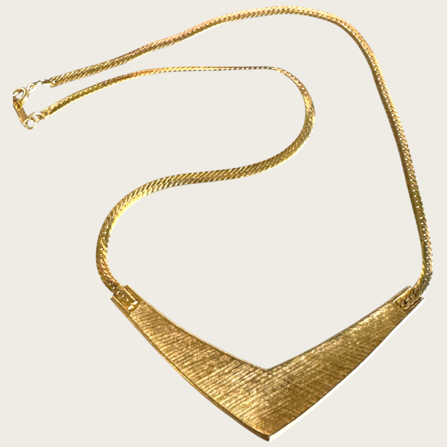 Vintage Avon Black and Slate Blue Enamel Chevron Necklace – Signed 1980s Gold-Tone Statement Jewelry