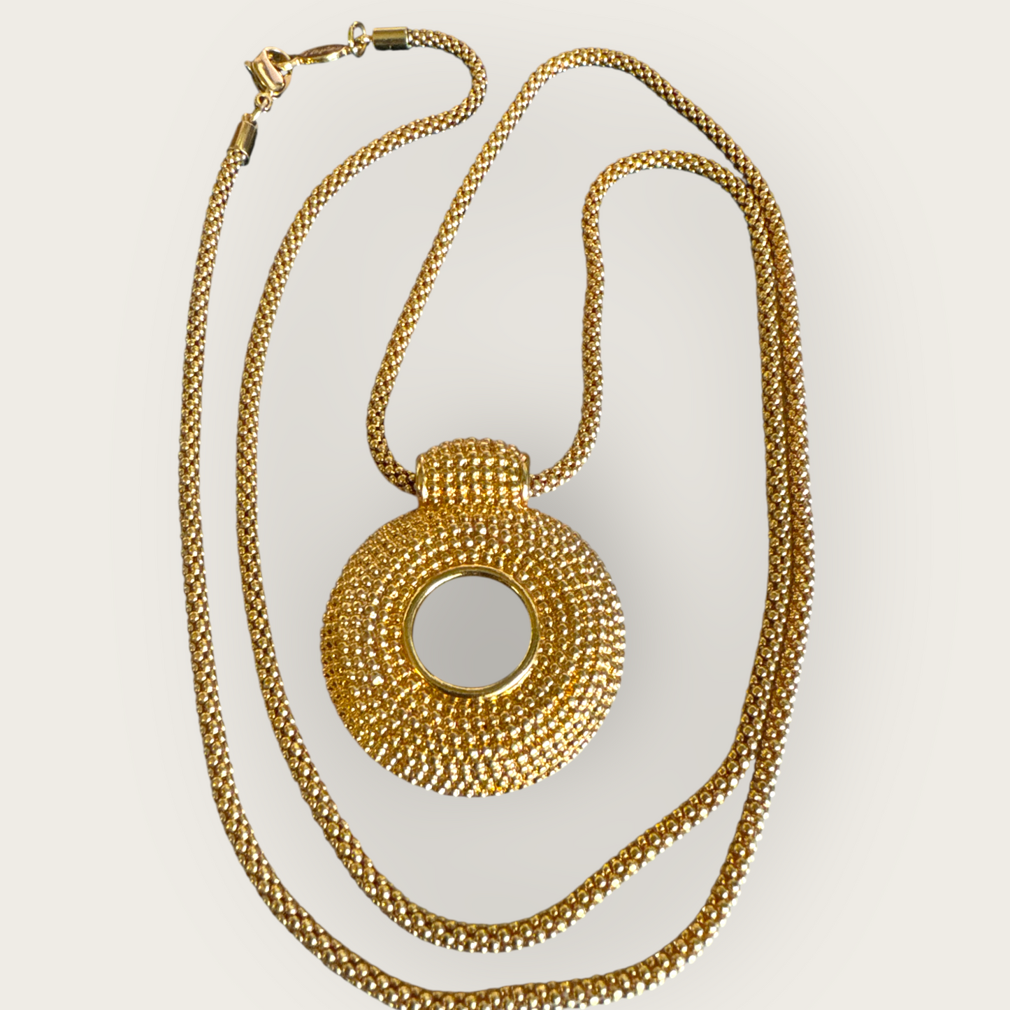 Vintage Napier Granulated Medallion Pendant Necklace – Long 32” Chain