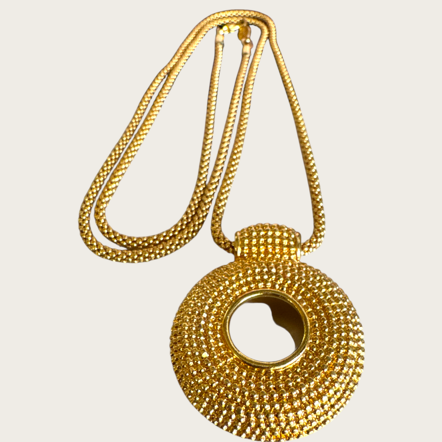 Vintage Napier Granulated Medallion Pendant Necklace – Long 32” Chain