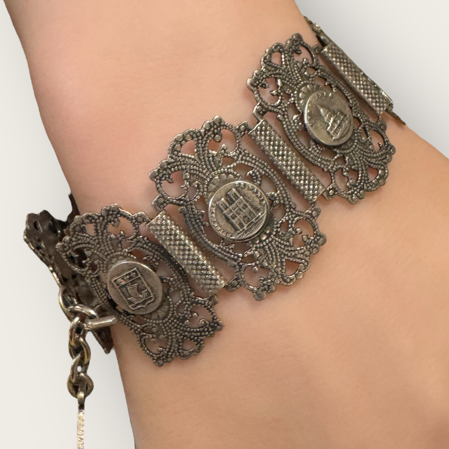 Collectible Mid-Century Paris Landmark Filigree Bracelet – Signed Filigrane Depose