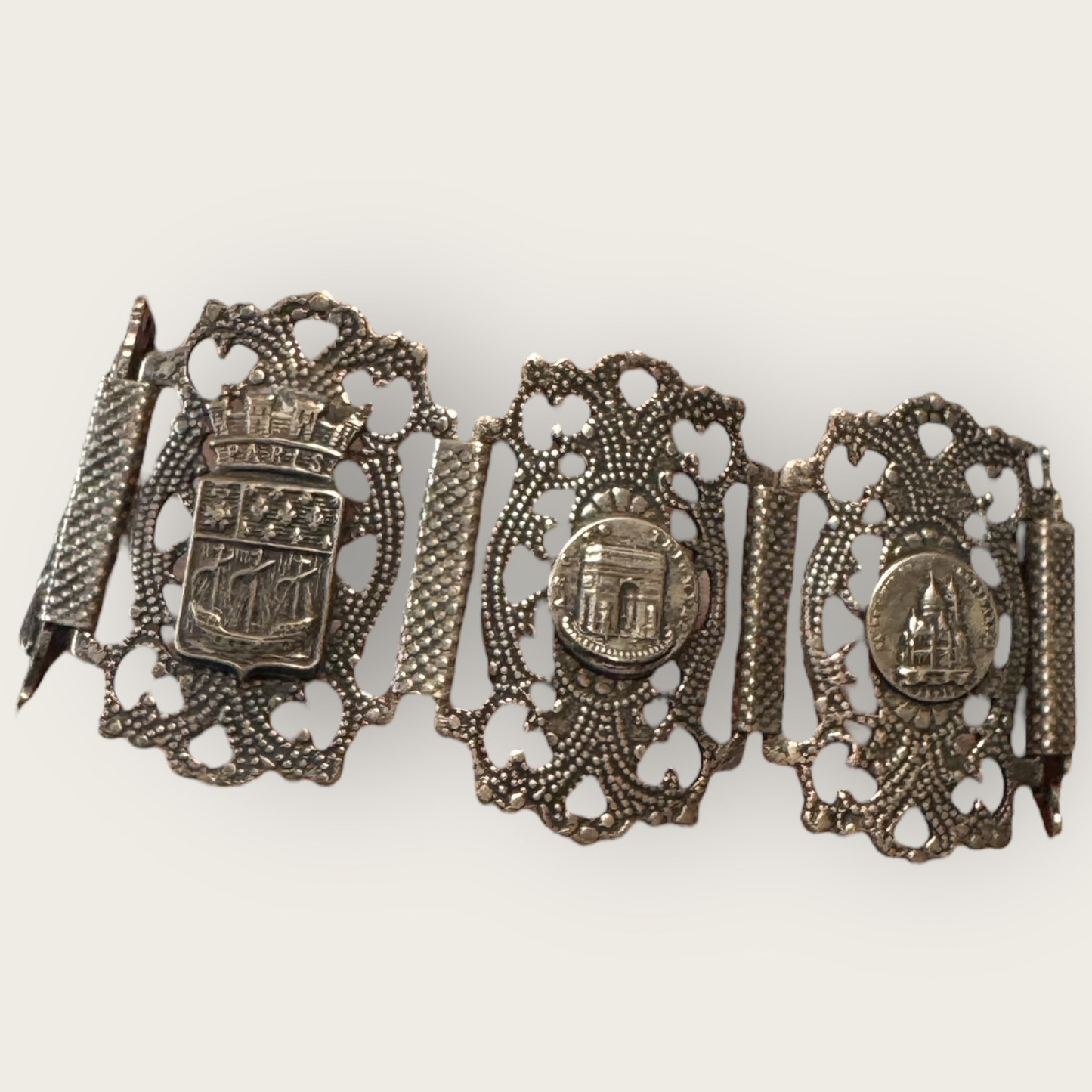 Collectible Mid-Century Paris Landmark Filigree Bracelet – Signed Filigrane Depose