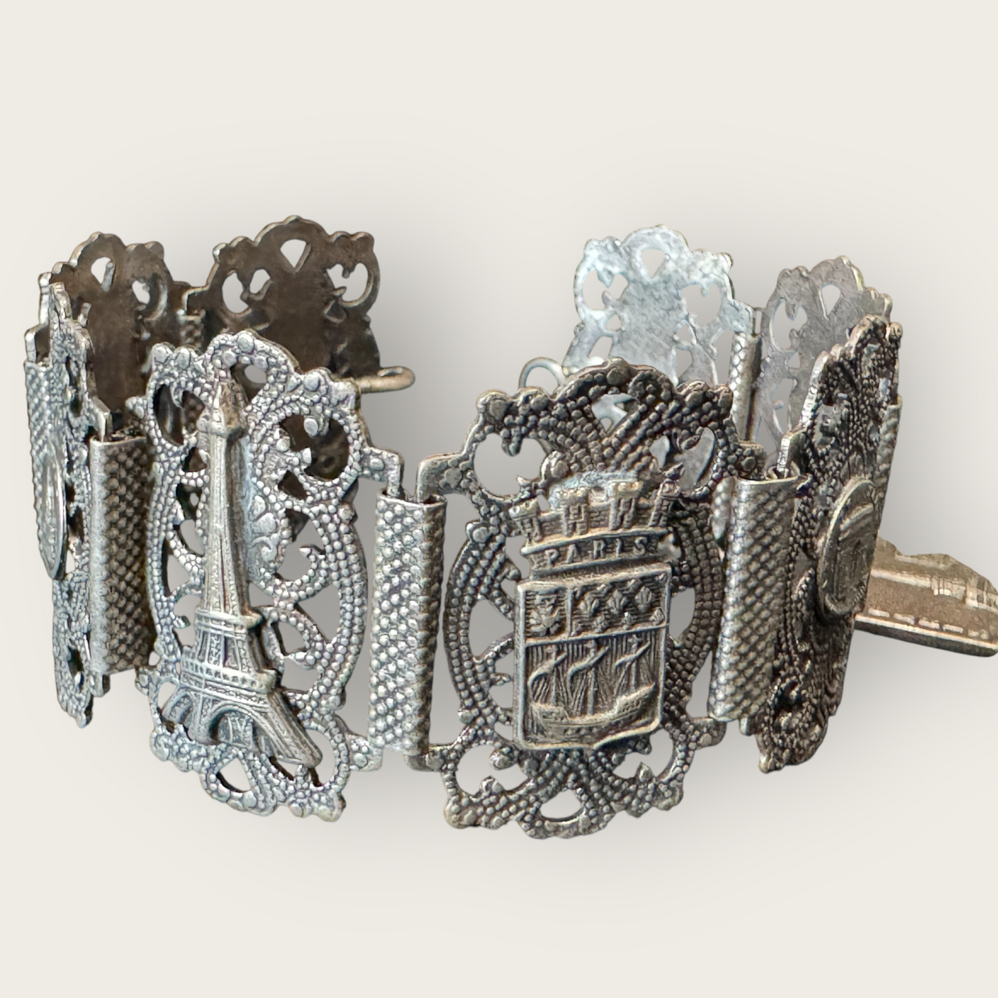 Collectible Mid-Century Paris Landmark Filigree Bracelet – Signed Filigrane Depose