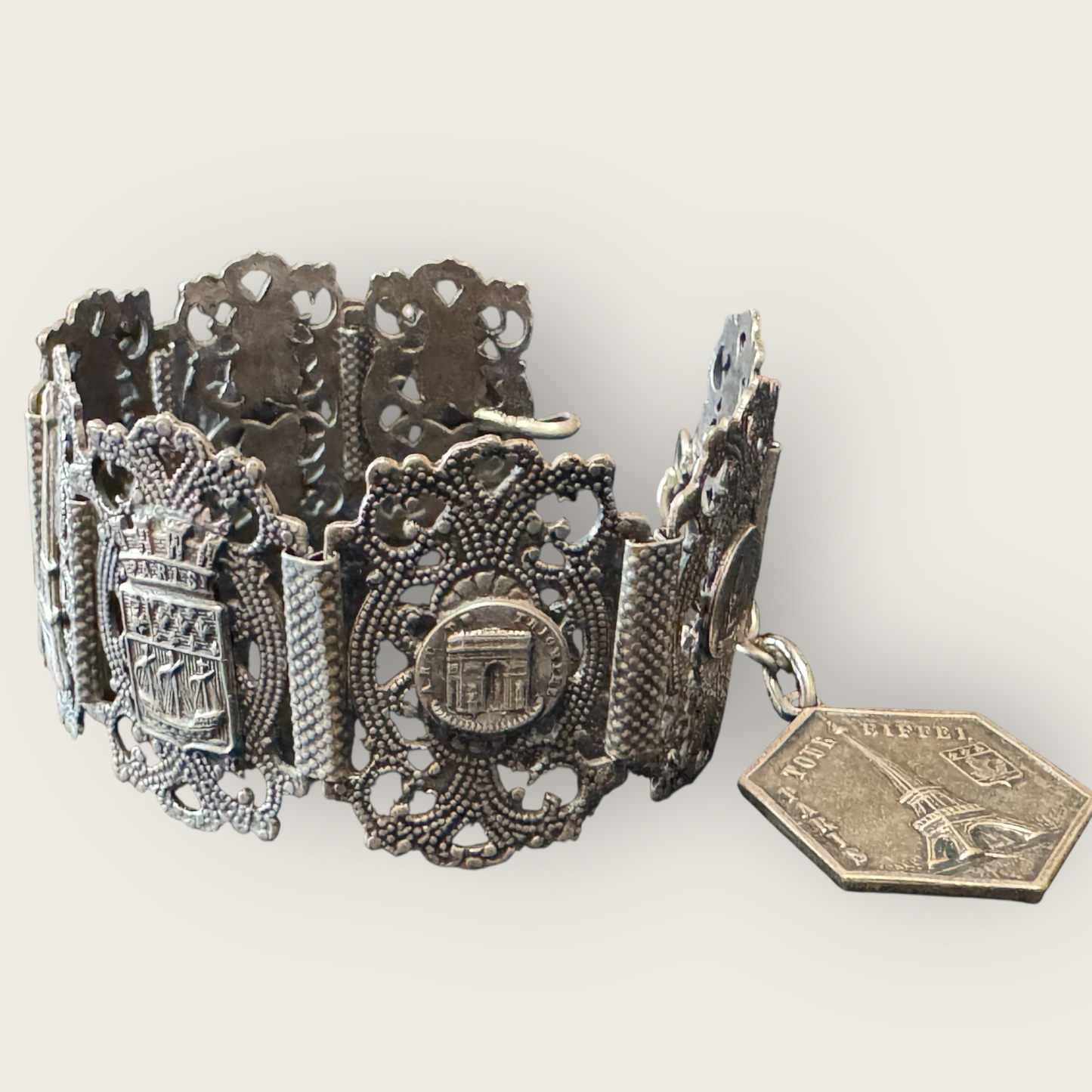 Collectible Mid-Century Paris Landmark Filigree Bracelet – Signed Filigrane Depose