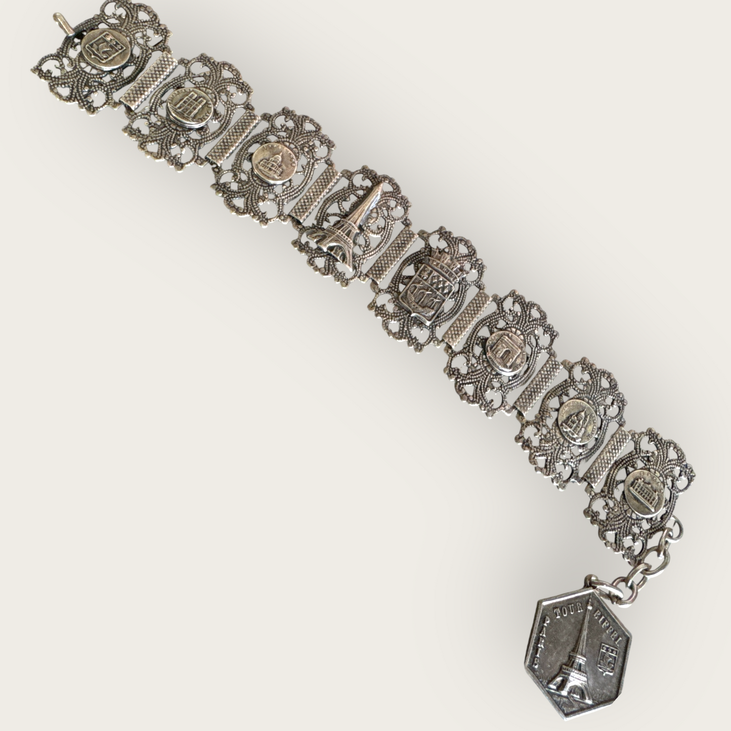 Collectible Mid-Century Paris Landmark Filigree Bracelet – Signed Filigrane Depose