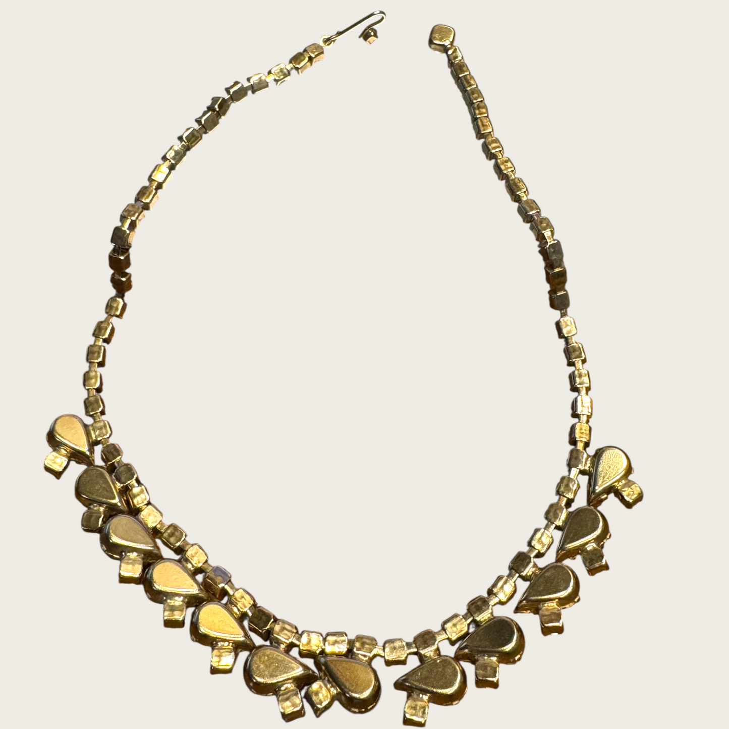 Vintage Mid-Century Necklace With Vibrant Orange Rhinestones & Givre Glass Drops