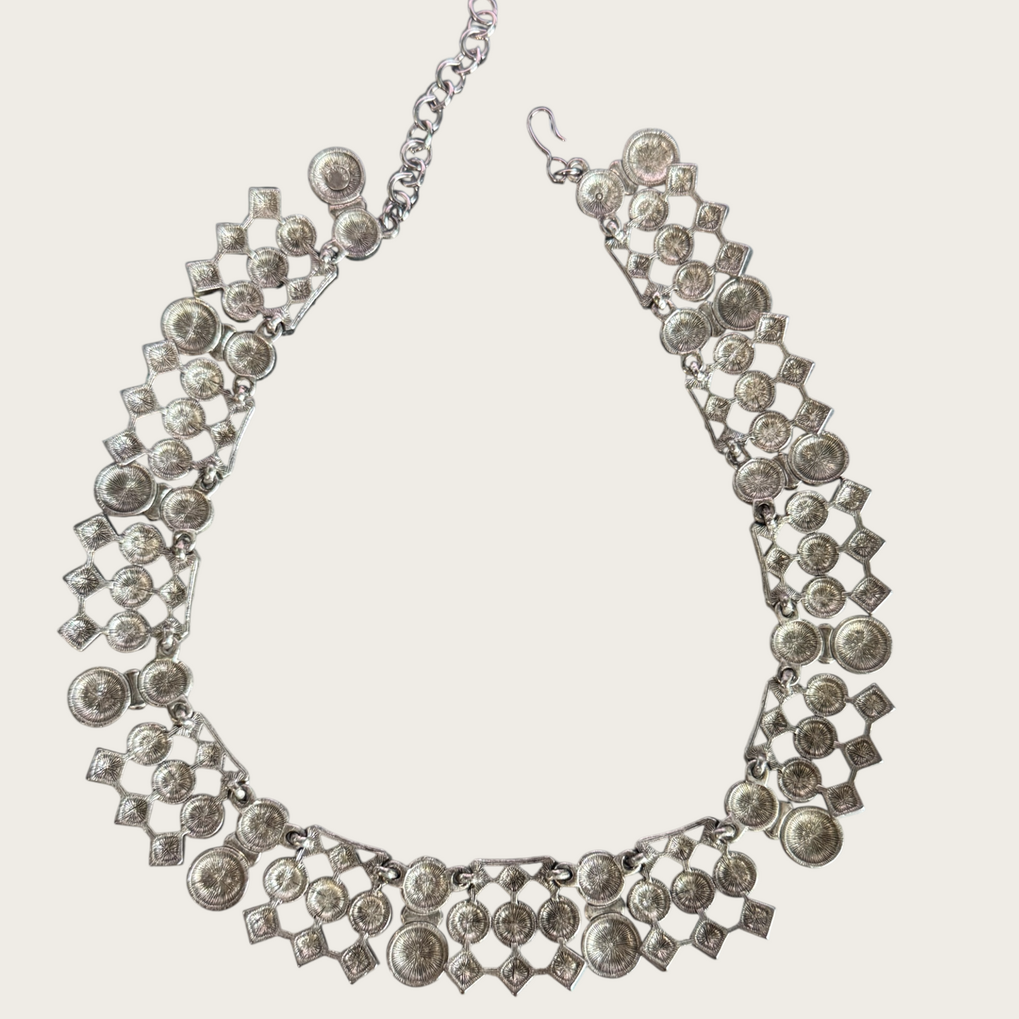 Rare Vintage Monet Platinum-Tone Collar Necklace – Articulated with Plum Enamel & Crystal Accents, Signed