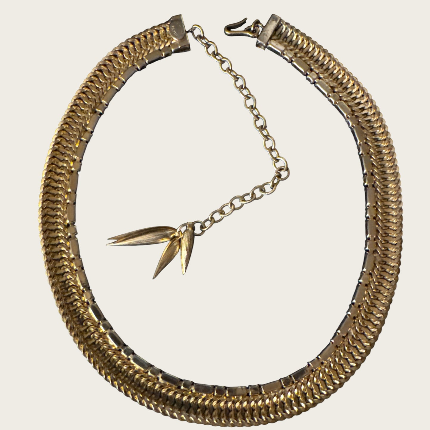 Vintage Hattie Carnegie Signed Rhinestone Choker – Gold-Tone Flat Link Design with Baguette & Round Stones, 1960s Cocktail Necklace