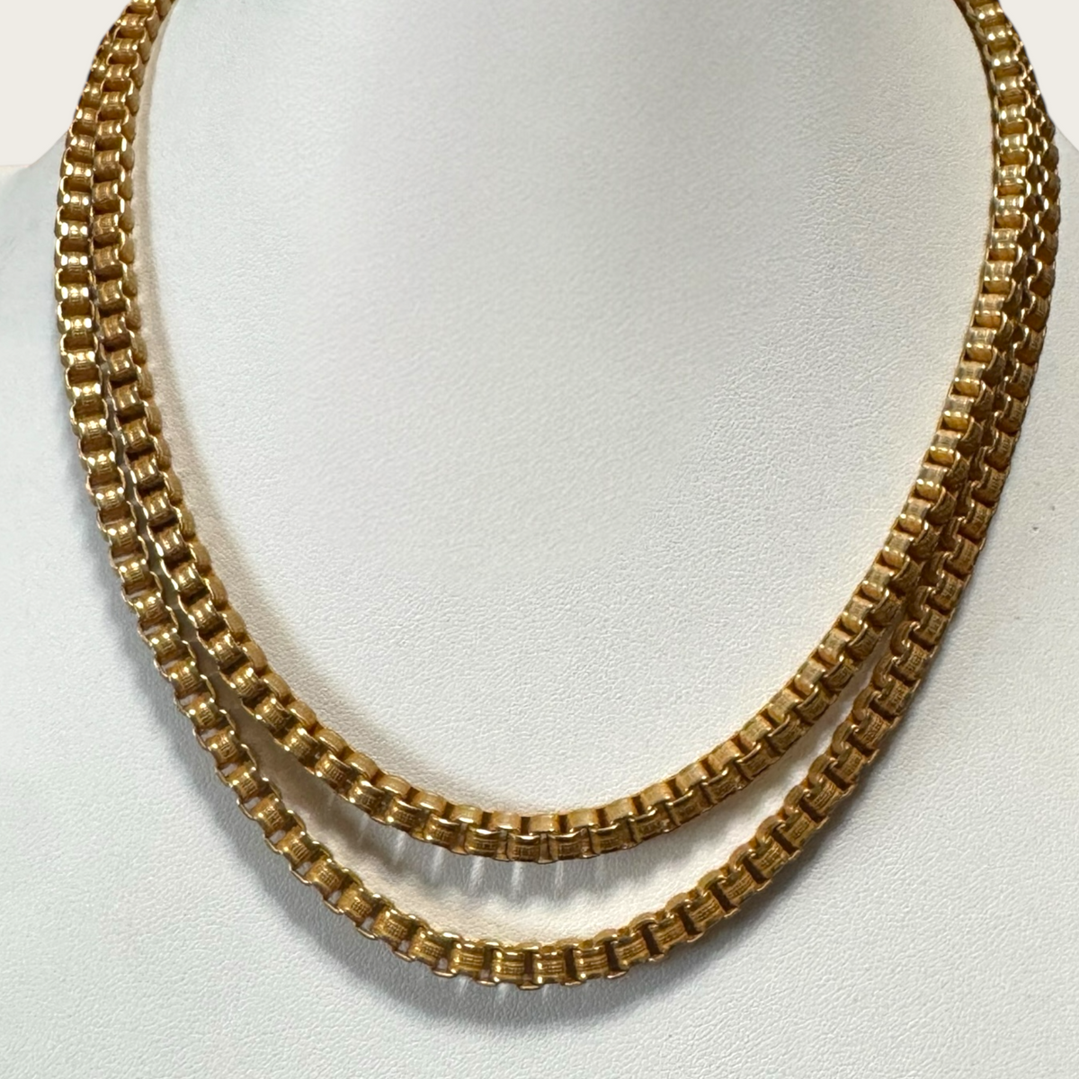 Vintage Miriam Haskell Gold-Tone Box Chain Lariat Necklace – 35” – Signed
