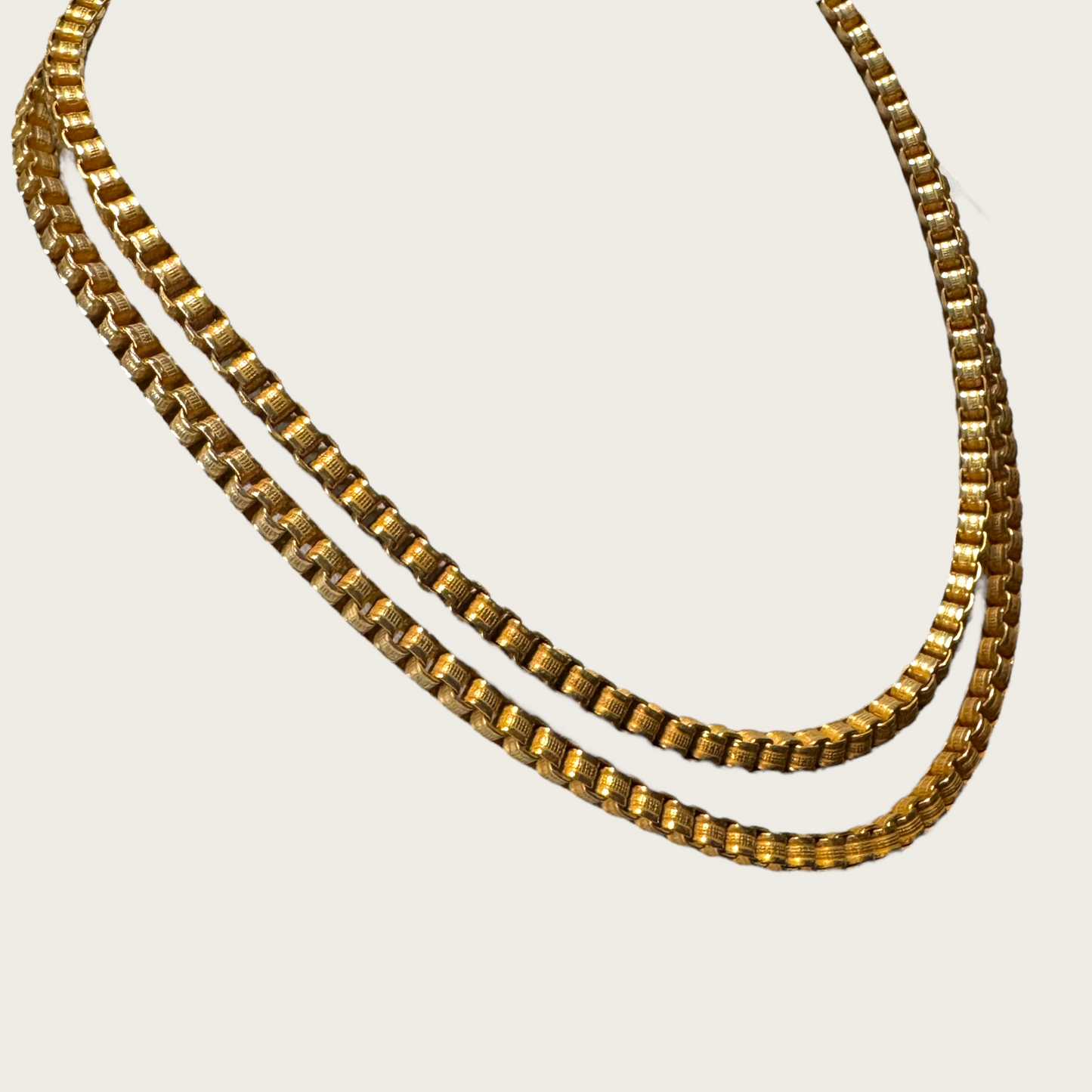 Vintage Miriam Haskell Gold-Tone Box Chain Necklace – Signed, Patent Clasp, 1960s