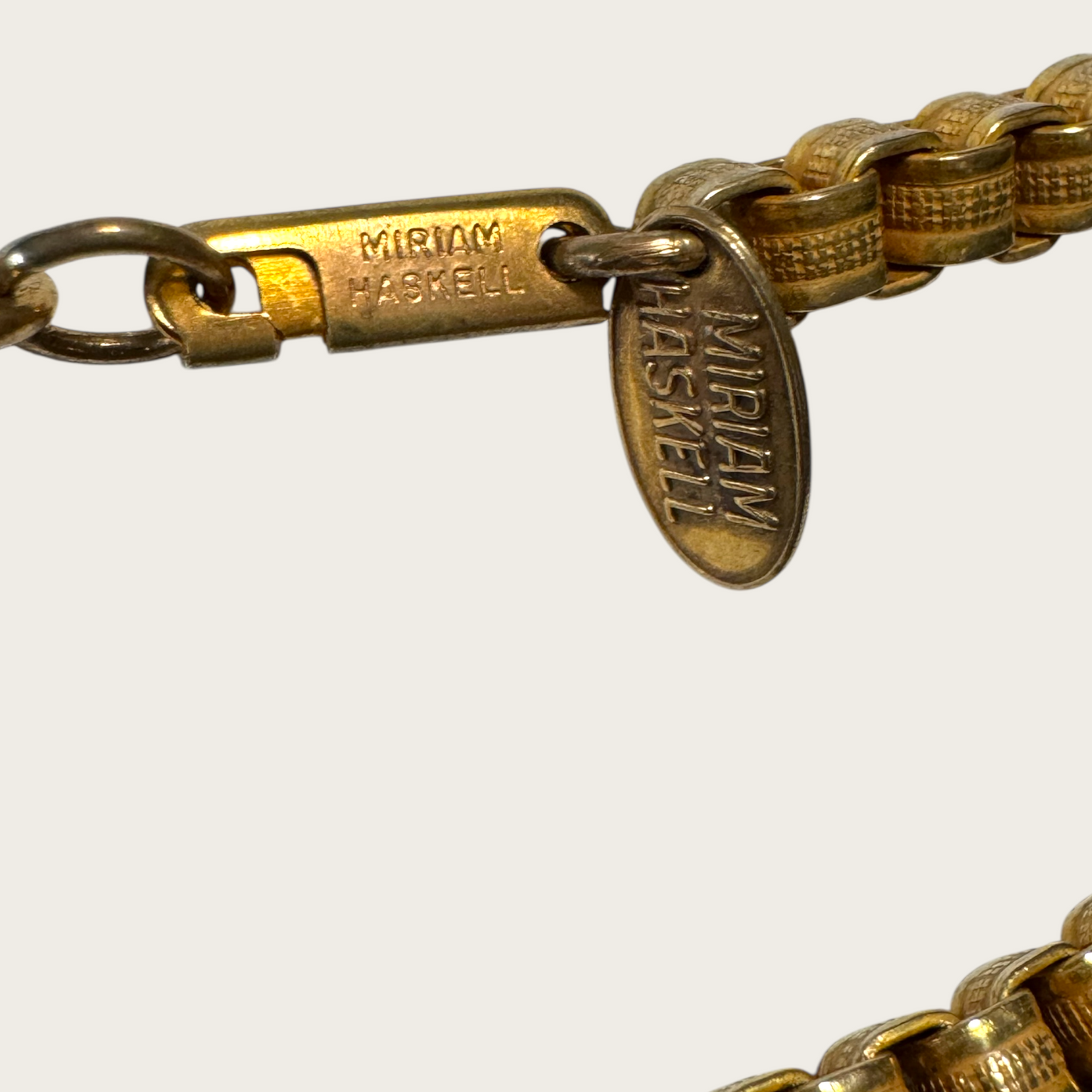 Vintage Miriam Haskell Gold-Tone Box Chain Necklace – Signed, Patent Clasp, 1960s