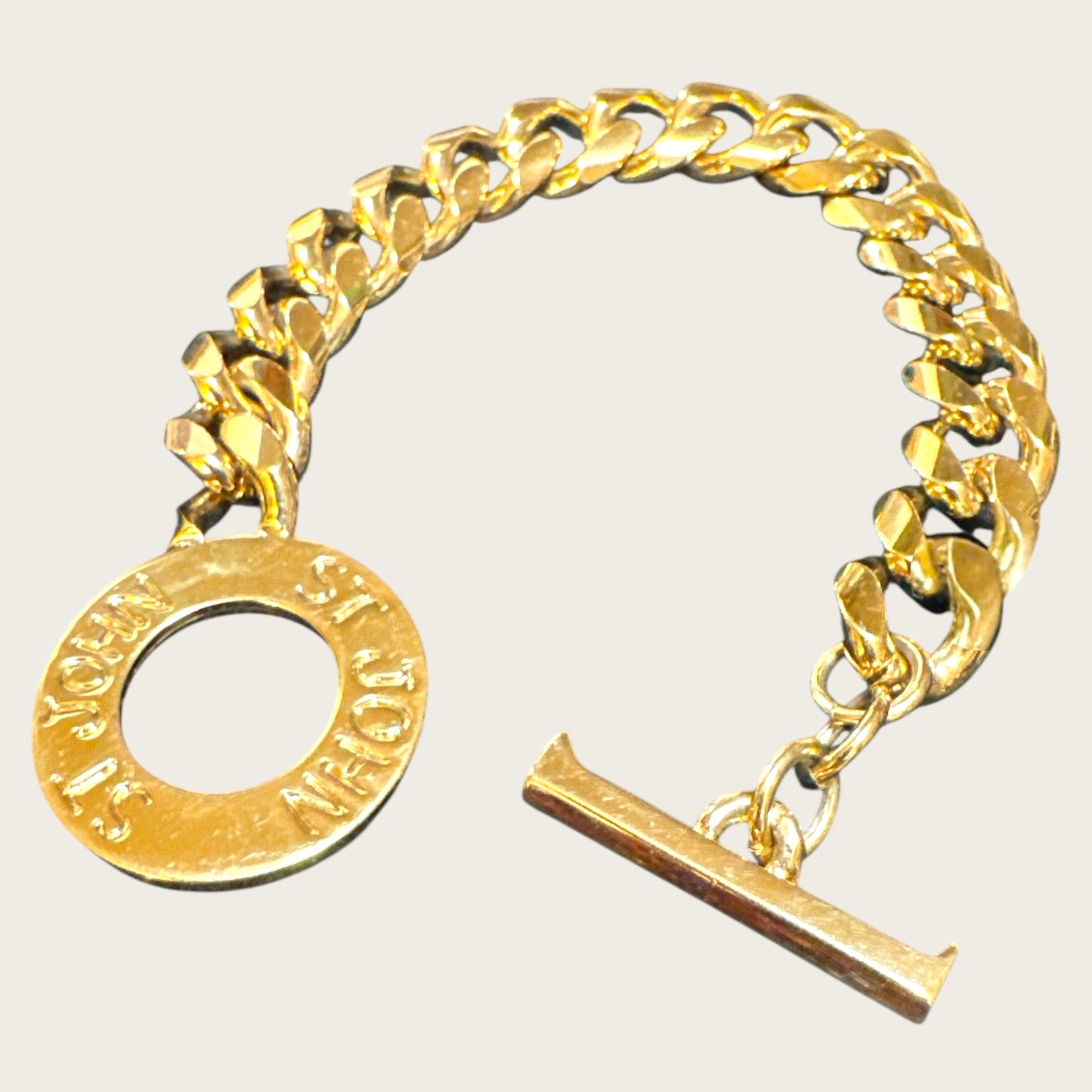 Vintage St. John Chunky Gold-Tone Toggle Bracelet – Signed Designer, 1980s