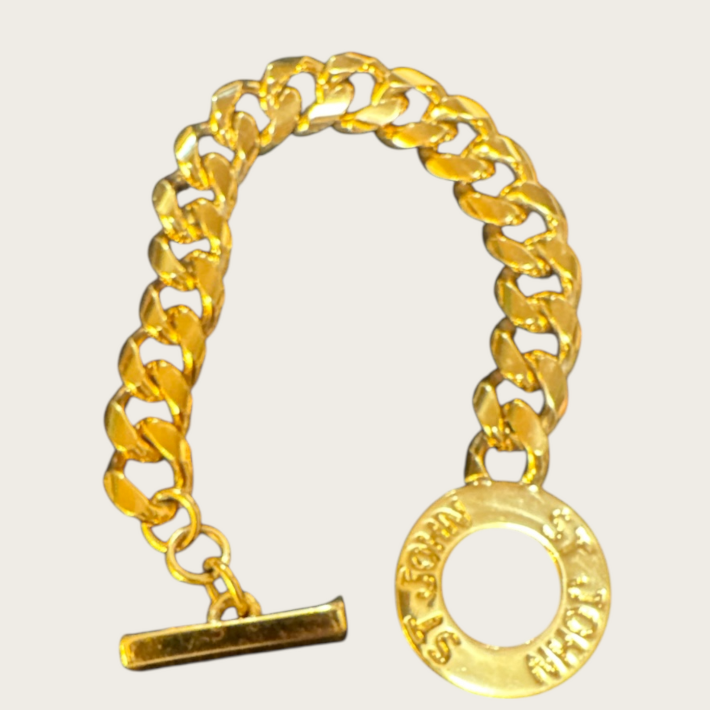 Vintage St. John Chunky Gold-Tone Toggle Bracelet – Signed Designer, 1980s
