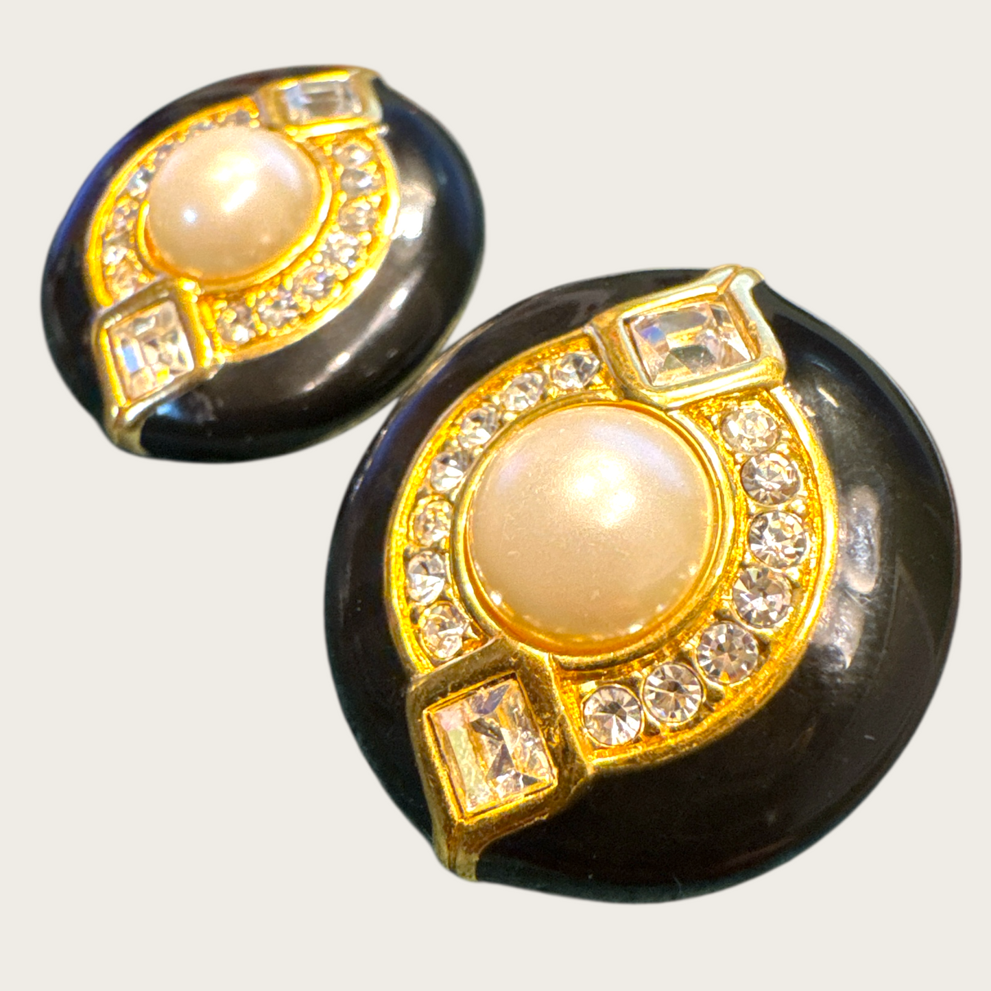 Vintage Swarovski Black Enamel & Crystal Earrings – Signed, Post Back