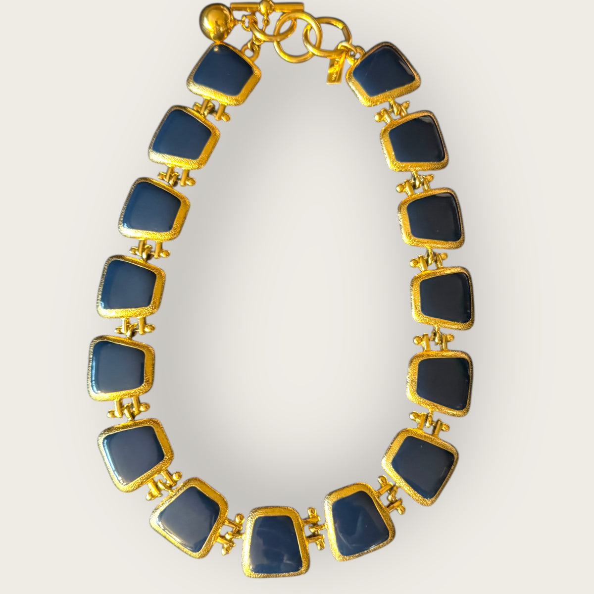 Vintage Anne Klein for Talbots Gold & Navy Enamel Statement Collar Necklace – Signed, Rare