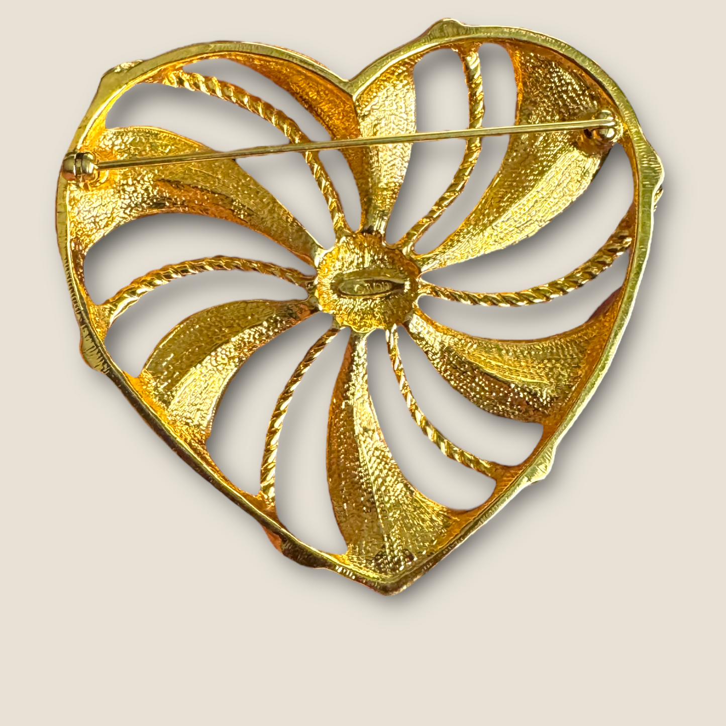 Vintage Avon Heart Brooch with Rhinestones – Gold Tone, Signed, 2.5 Inches