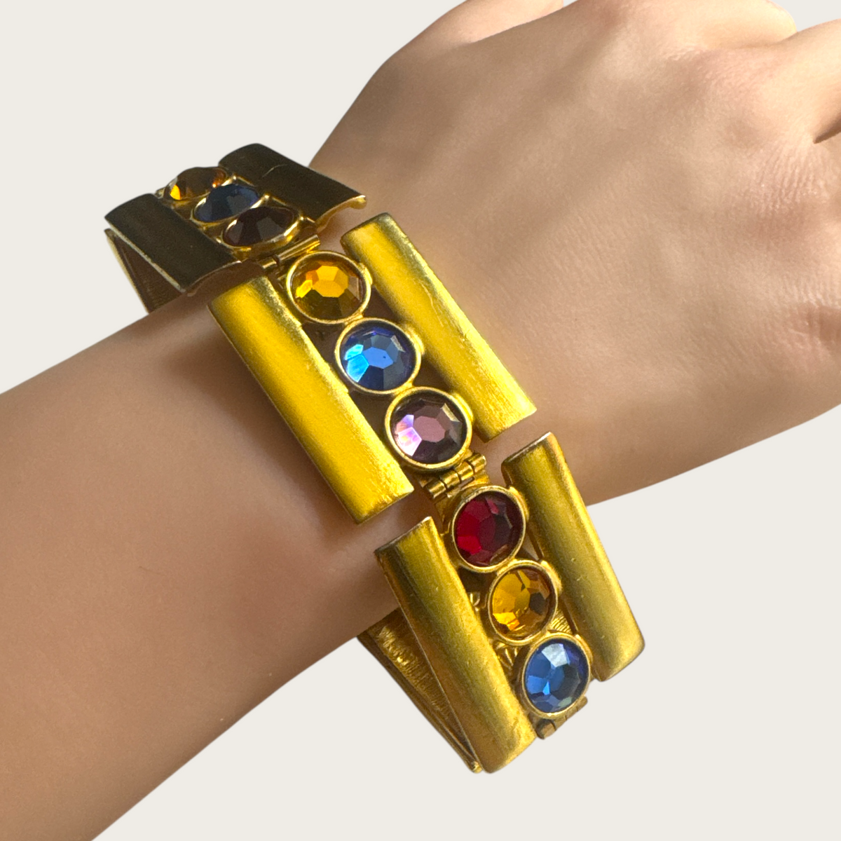 Vintage Ben-Amun Articulated Couture Bracelet with Jewel-Tone Glass Crystals