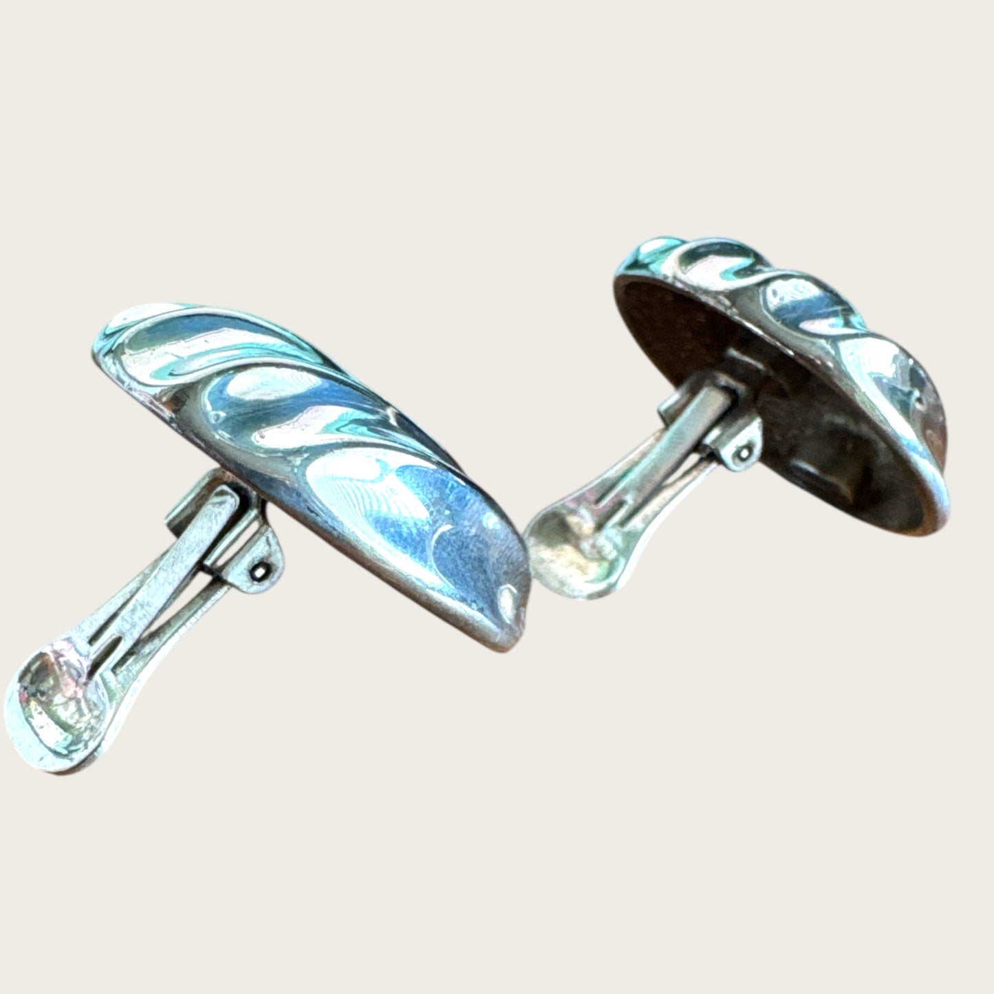 Vintage E. Pearl Silver Plated Ribbed Dome Clip-On Earrings | 1.25 Inch Statement Design