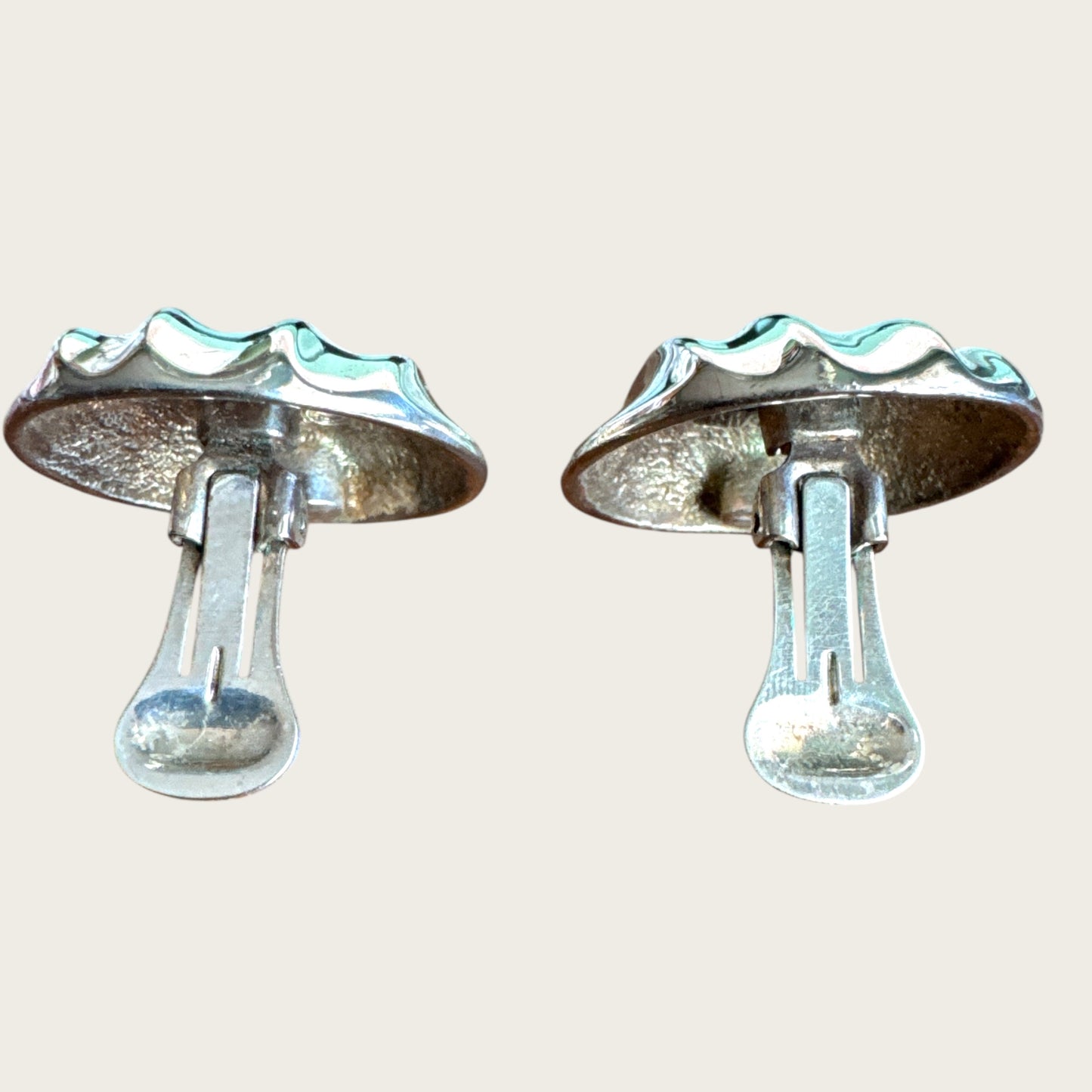 Vintage E. Pearl Silver Plated Ribbed Dome Clip-On Earrings | 1.25 Inch Statement Design