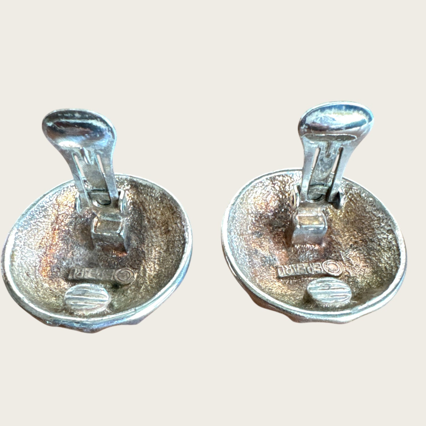 Vintage E. Pearl Silver Plated Ribbed Dome Clip-On Earrings | 1.25 Inch Statement Design