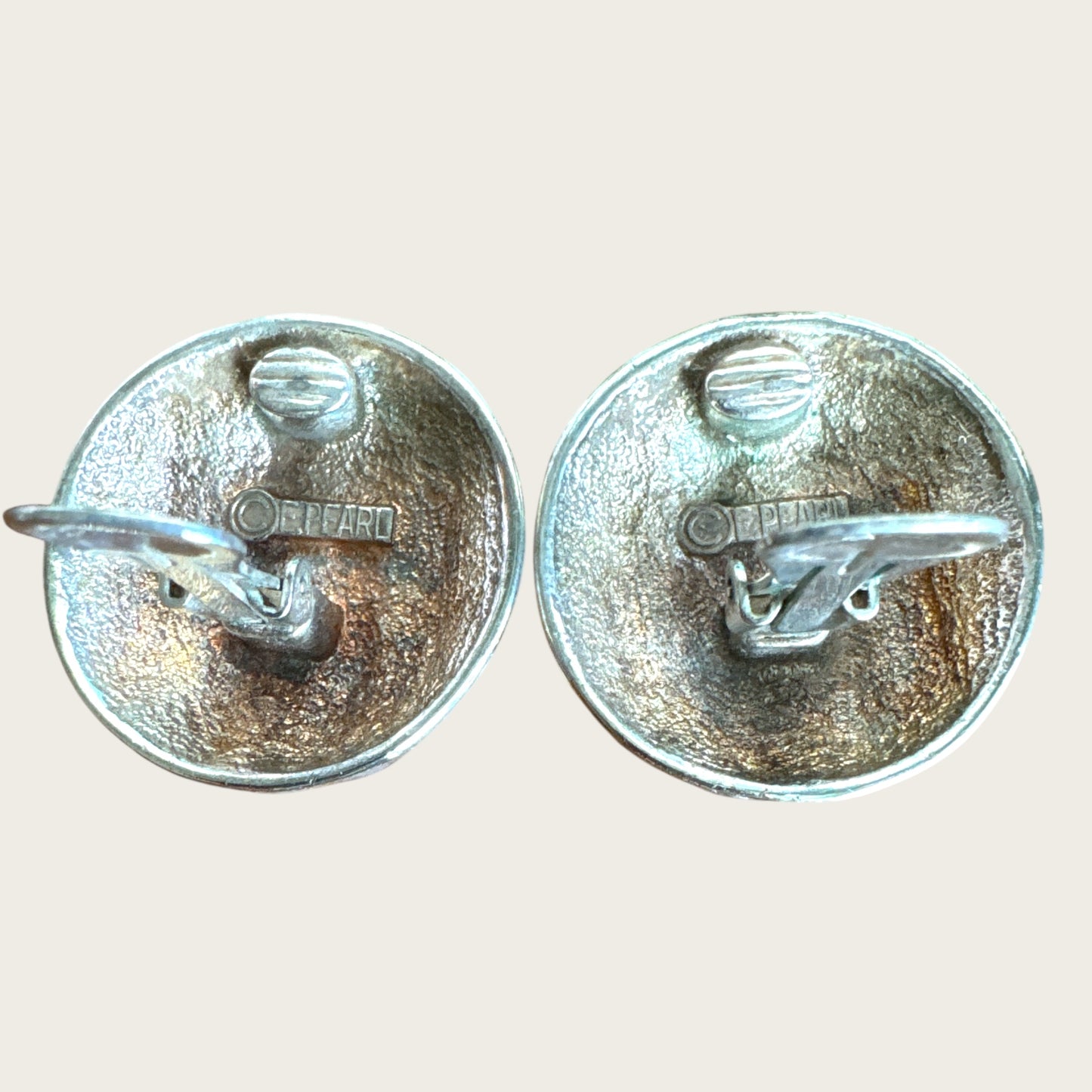 Vintage E. Pearl Silver Plated Ribbed Dome Clip-On Earrings | 1.25 Inch Statement Design