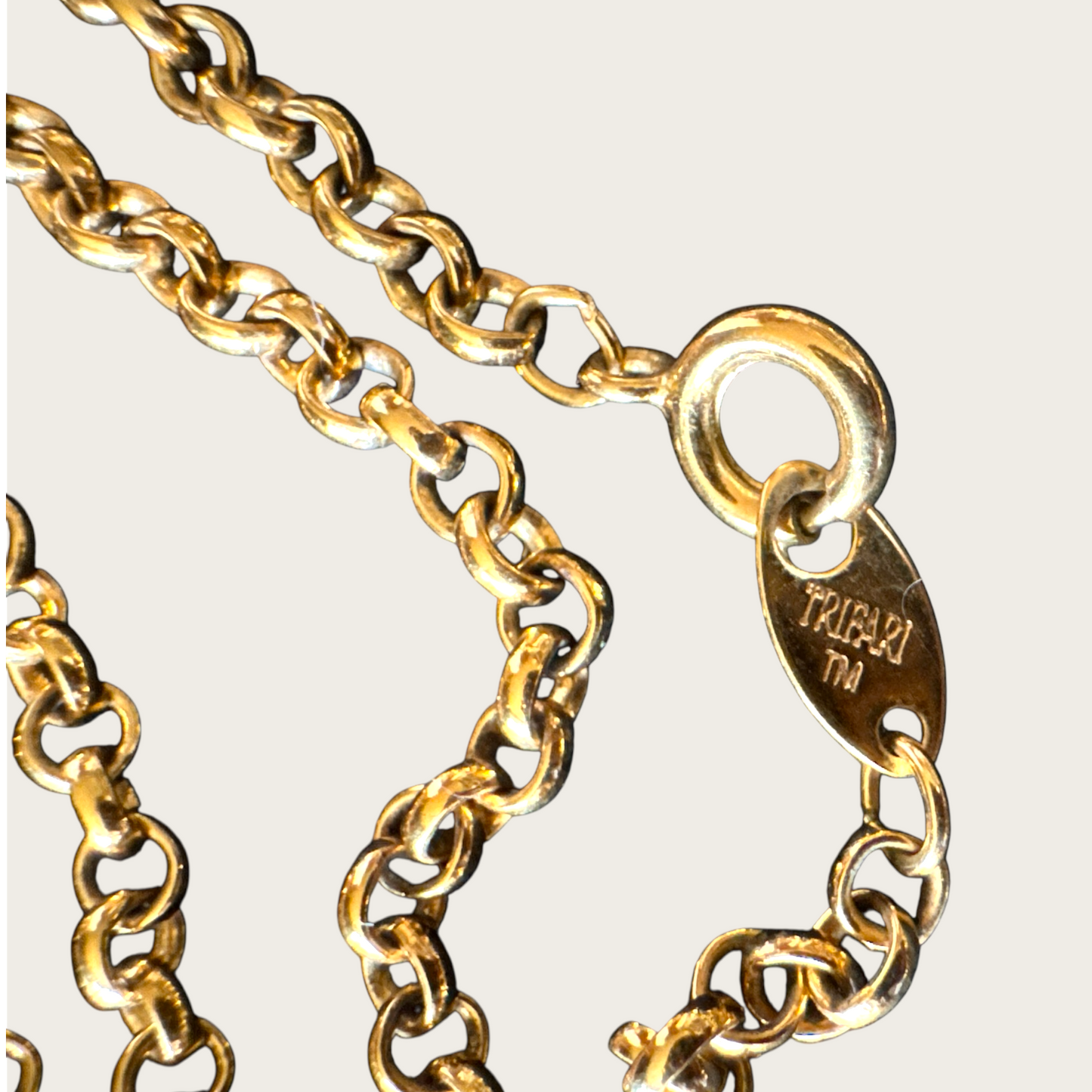 Signed Trifari Gold-Tone Domed Heart Pendant Necklace on 31-Inch Chain | Vintage 1970s Statement Jewelry