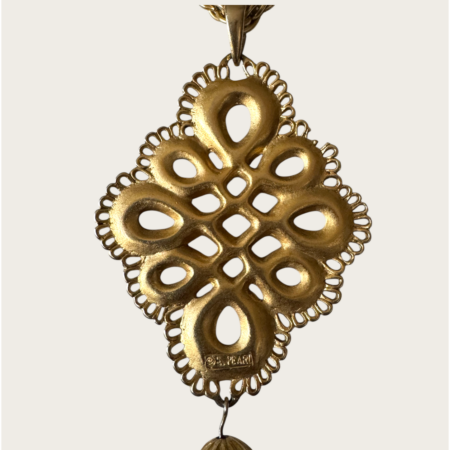 Vintage E. Pearl Gold-Tone Medallion Tassel Necklace | 1960s–1970s Statement Jewelry