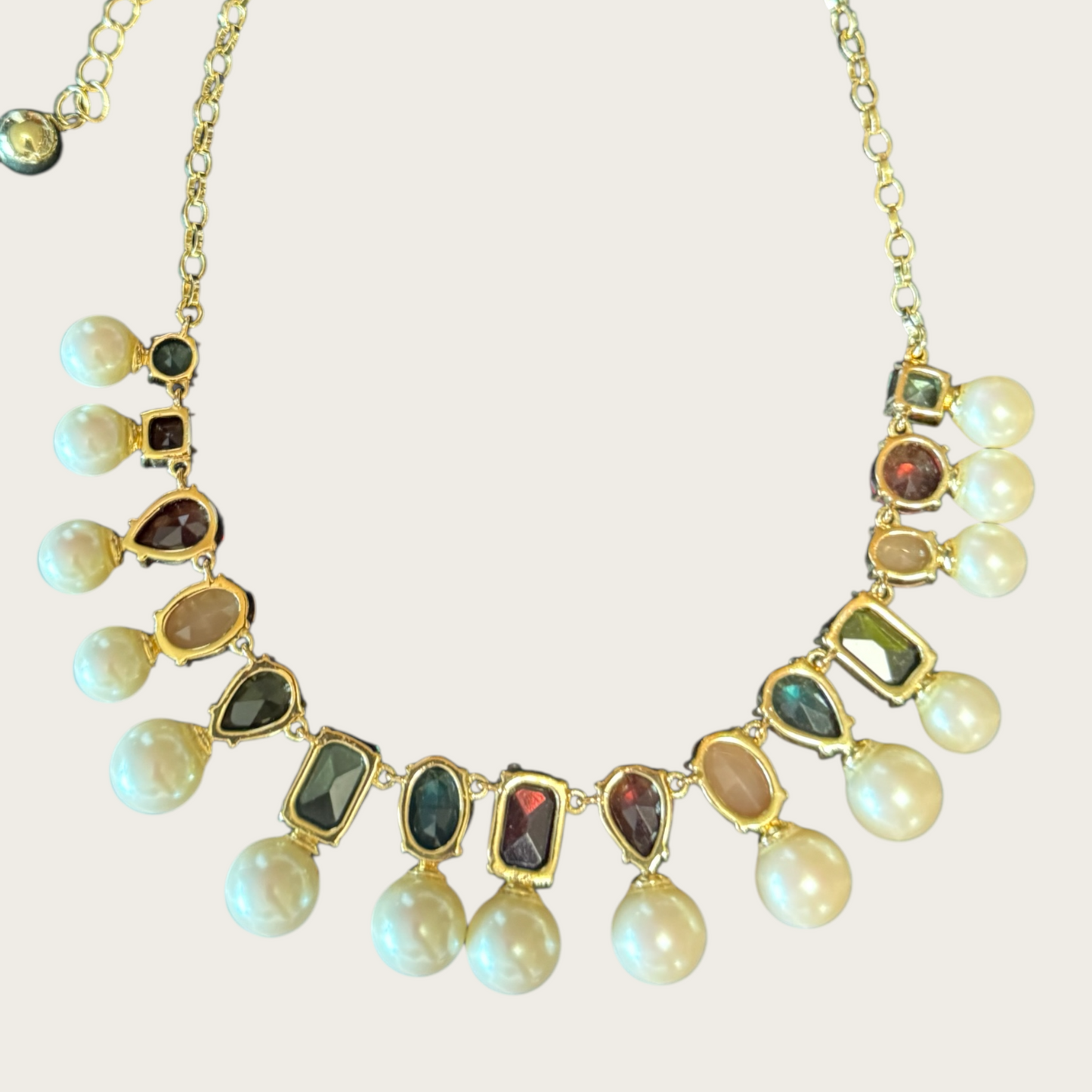 Retired Kate Spade New York Signed Gumdrop Gem Multicolor Stone and Faux Pearl Statement Necklace