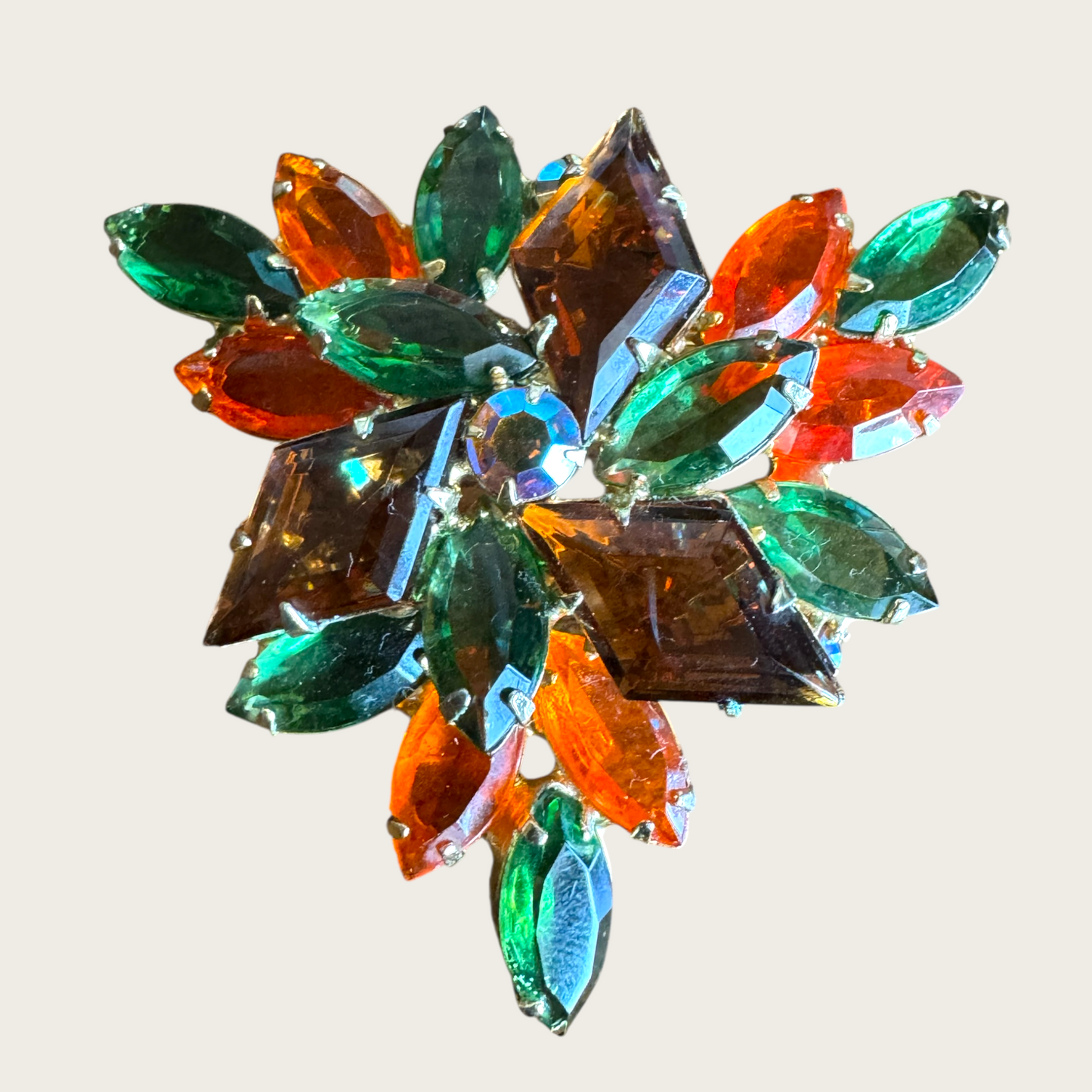 Juliana Verified Demi-Parure with Brooch and Clip-On Earrings | Autumn Rhinestones | Book Piece | Private Collection