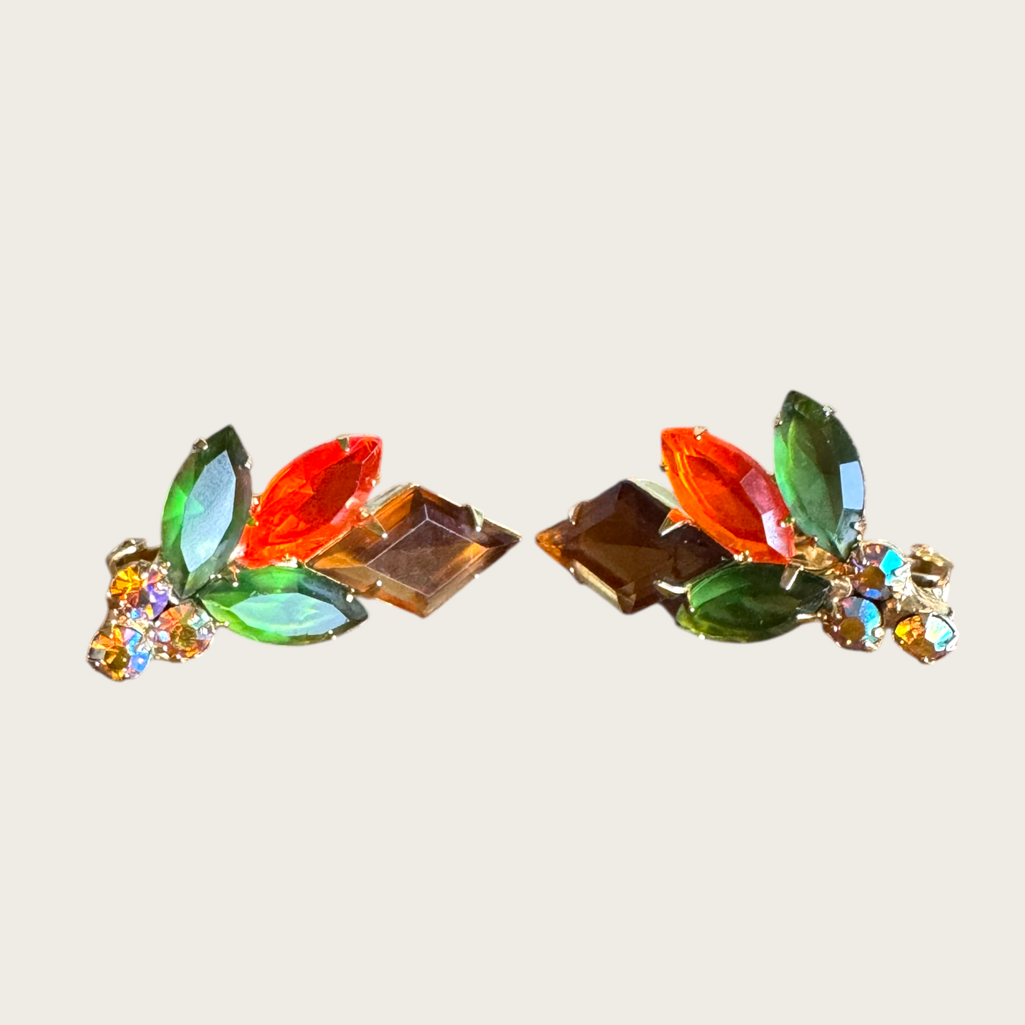 Juliana Verified Demi-Parure with Brooch and Clip-On Earrings | Autumn Rhinestones | Book Piece | Private Collection