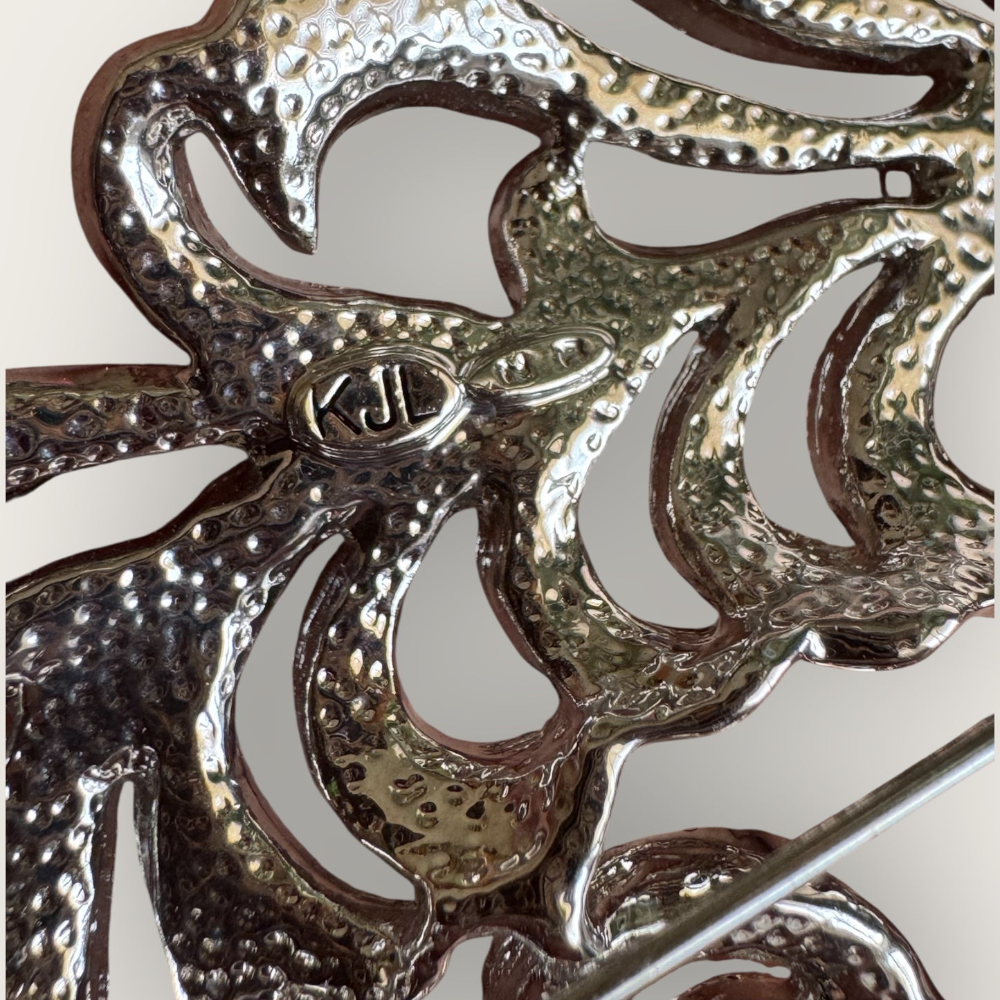 Signed Kenneth Jay Lane Feather Brooch with Pave Rhinestones – Vintage KJL Designer Costume Jewelry