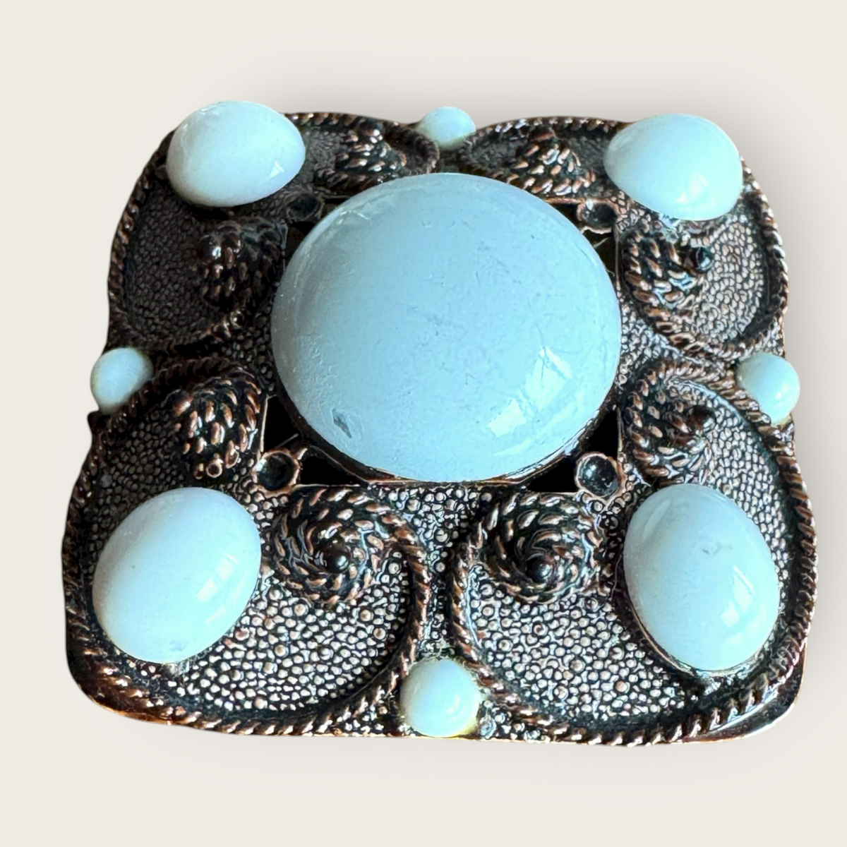 Vintage Capri White Glass Cabochon Brooch – Mid-Century Design