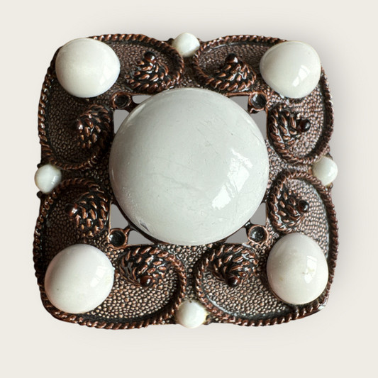 Vintage Capri White Glass Cabochon Brooch – Mid-Century Design