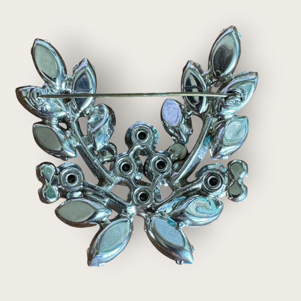 Baby Blue & Aurora Borealis Rhinestone Floral Spray Brooch – 1960s Vintage