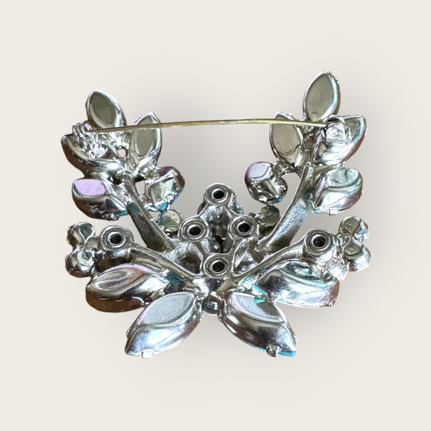Baby Blue & Aurora Borealis Rhinestone Floral Spray Brooch – 1960s Vintage