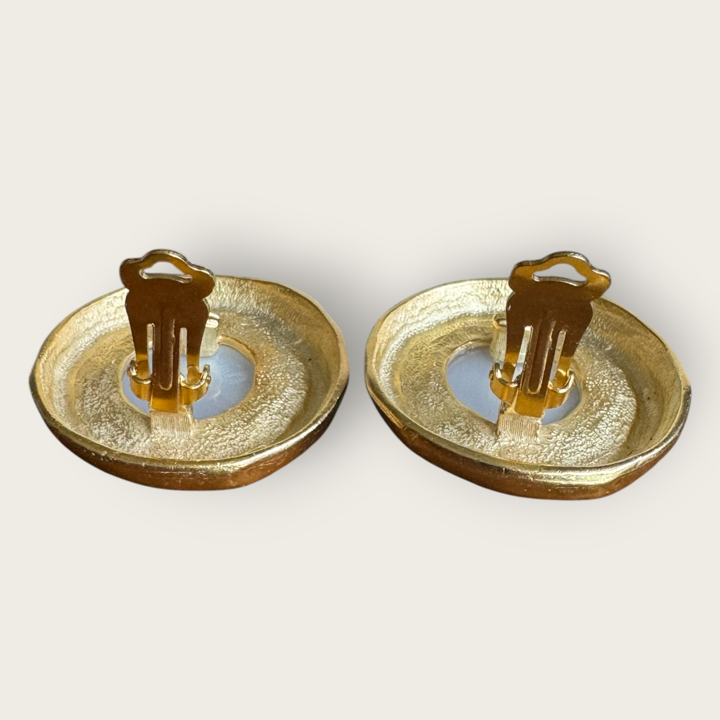 Vintage Catherine Stein Gold-Tone Earrings with Iridescent Resin Cabochons – 1970s Deadstock