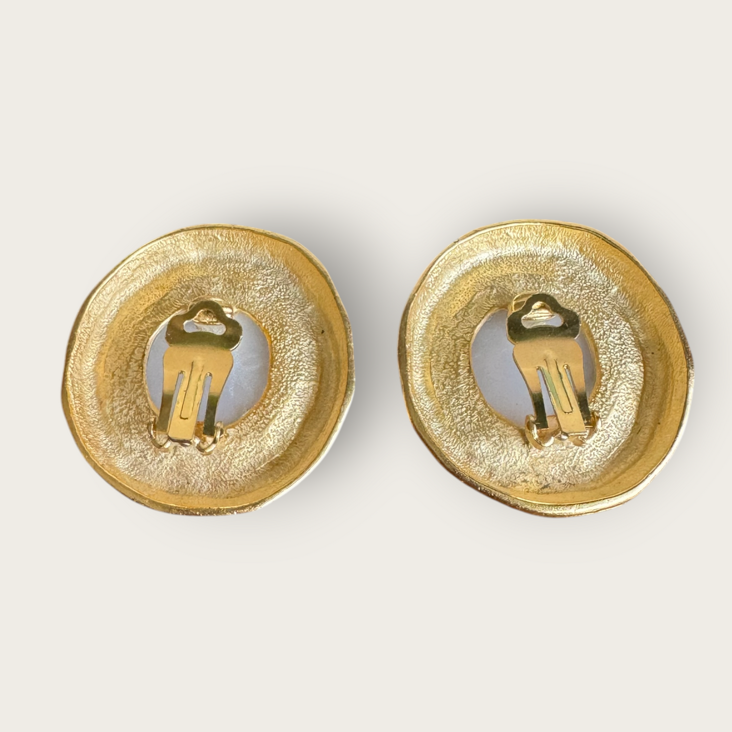 Vintage Catherine Stein Gold-Tone Earrings with Iridescent Resin Cabochons – 1970s Deadstock