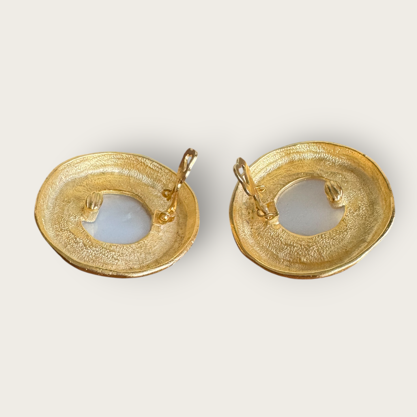 Vintage Catherine Stein Gold-Tone Earrings with Iridescent Resin Cabochons – 1970s Deadstock