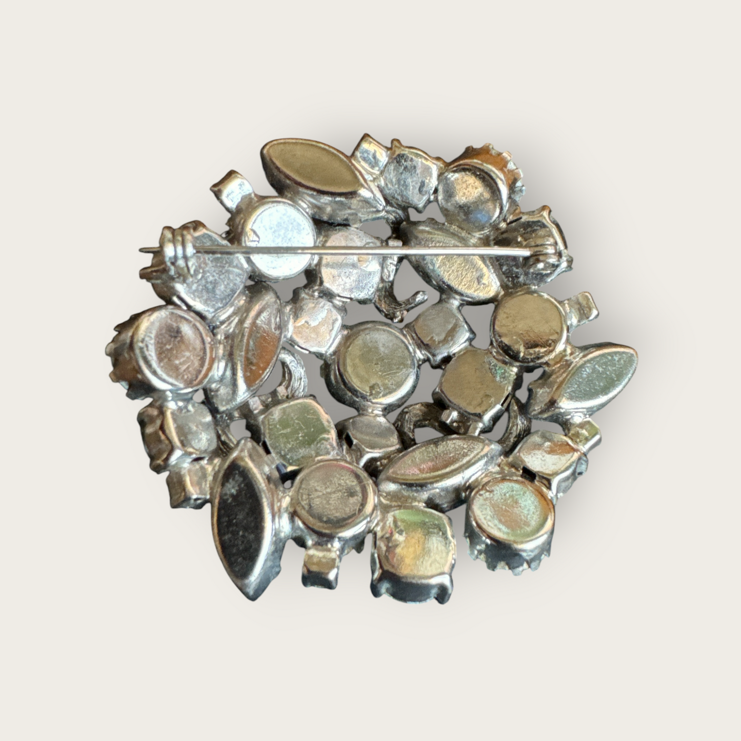 Mid-Century Purple and Aurora Borealis Domed Rhinestone Brooch