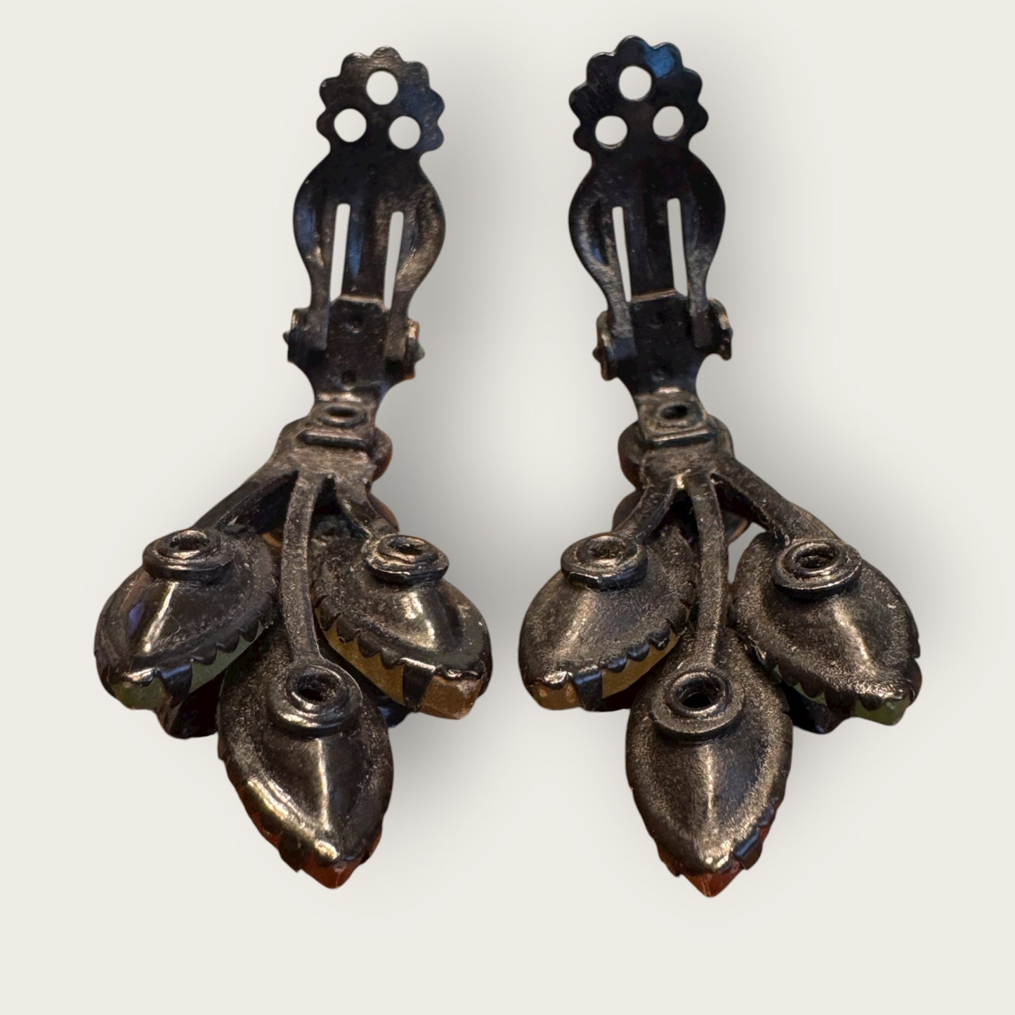 Vintage Japanned Rhinestone Earrings in Fall Tones – Unsigned 1940s–1950s