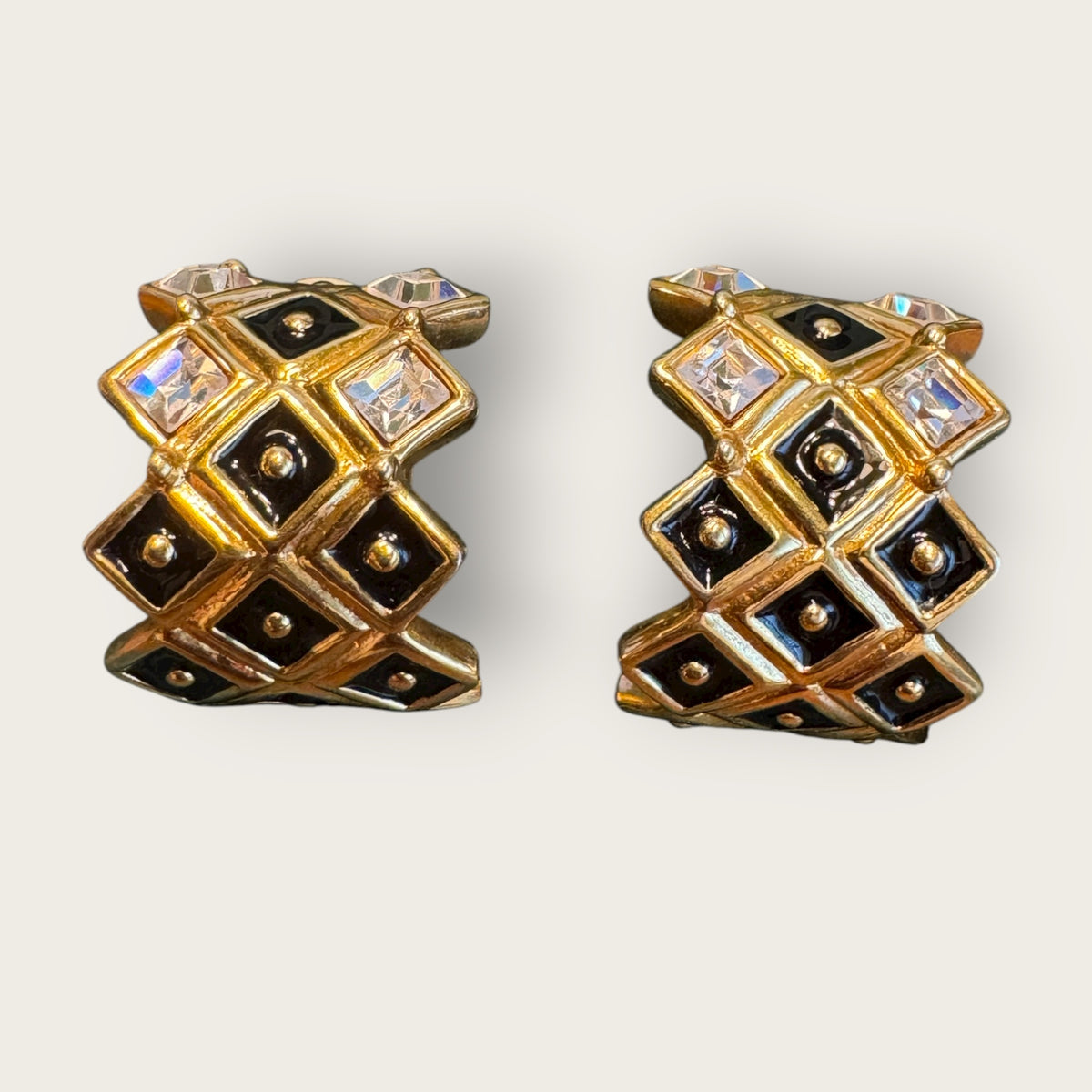 Swarovski Vintage Gold-Tone Enamel & Crystal Clip-On Earrings with Swan Hallmark