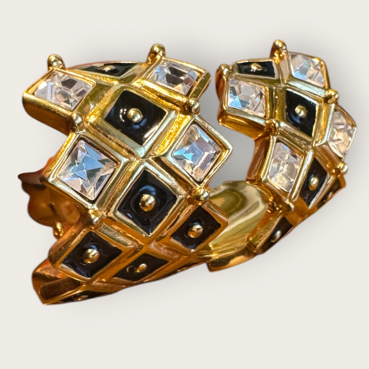 Swarovski Vintage Gold-Tone Enamel & Crystal Clip-On Earrings with Swan Hallmark
