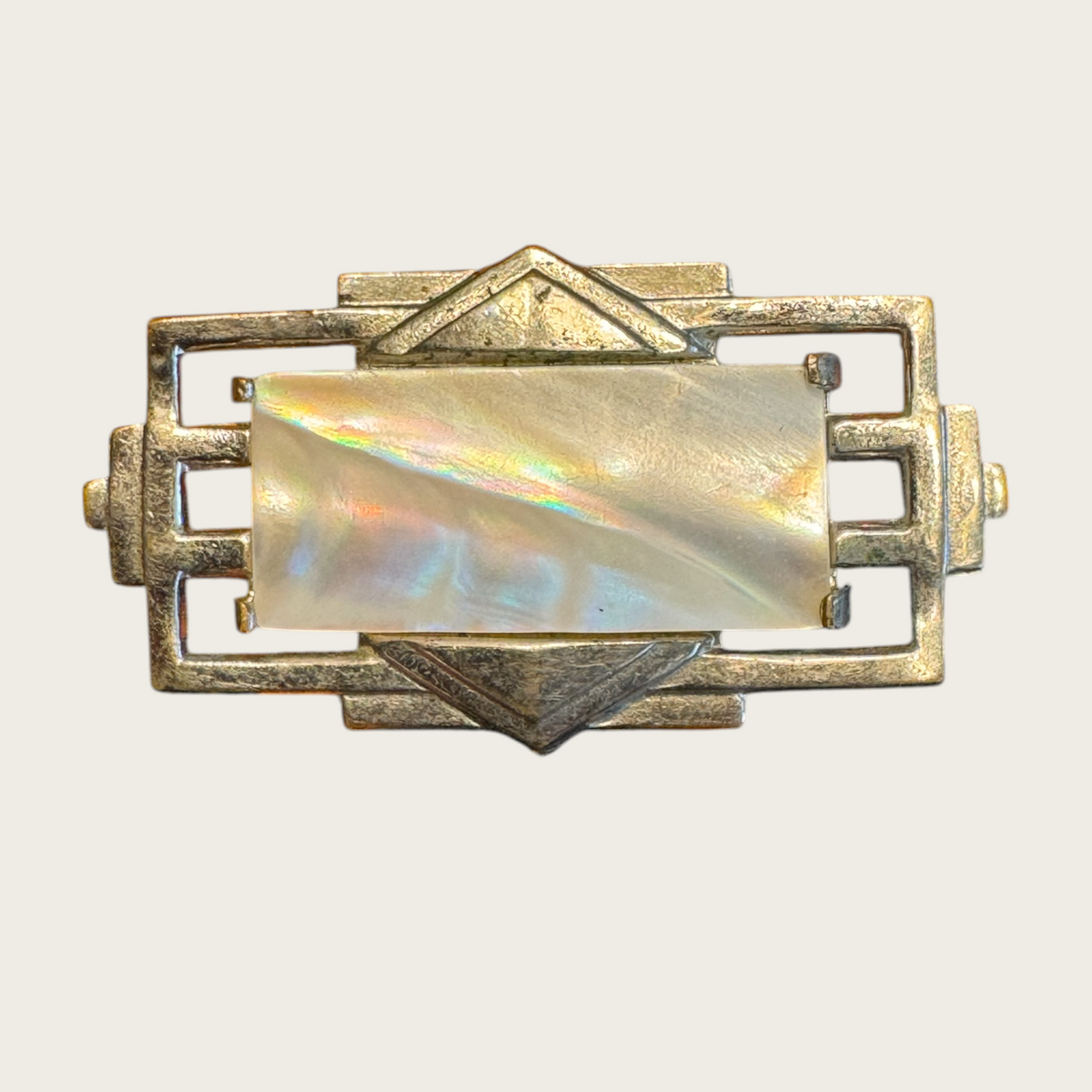 Art Deco 1930s Mother of Pearl & Silver-Tone Geometric Brooch – Petite Antique Pin