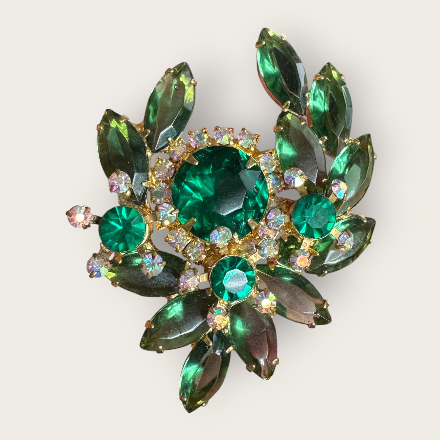 Verified Juliana Green Navette & Dentelle Florette Aurora Borealis Brooch