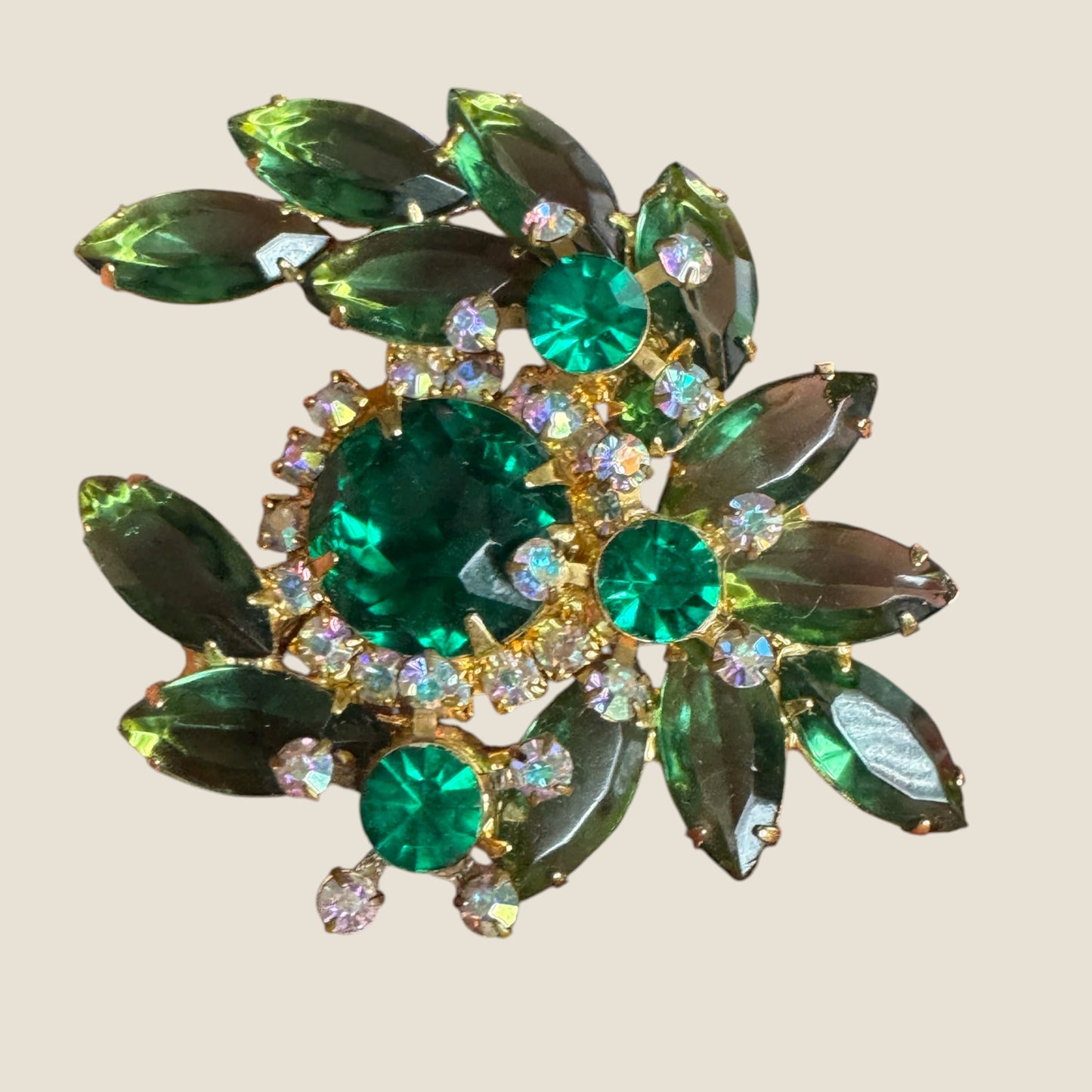Verified Juliana Green Navette & Dentelle Florette Aurora Borealis Brooch