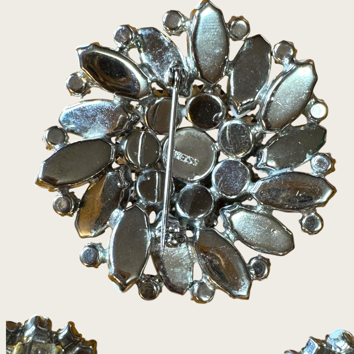 Weiss Blue Aurora Borealis & Milk Glass Brooch and Earrings Set