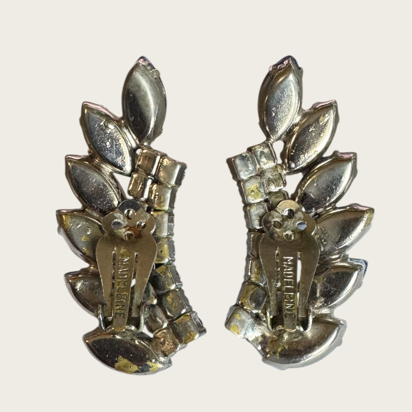 Vintage Madeleine Pink-Lavender Ombré Rhinestone Ear Climber Earrings, 1960s