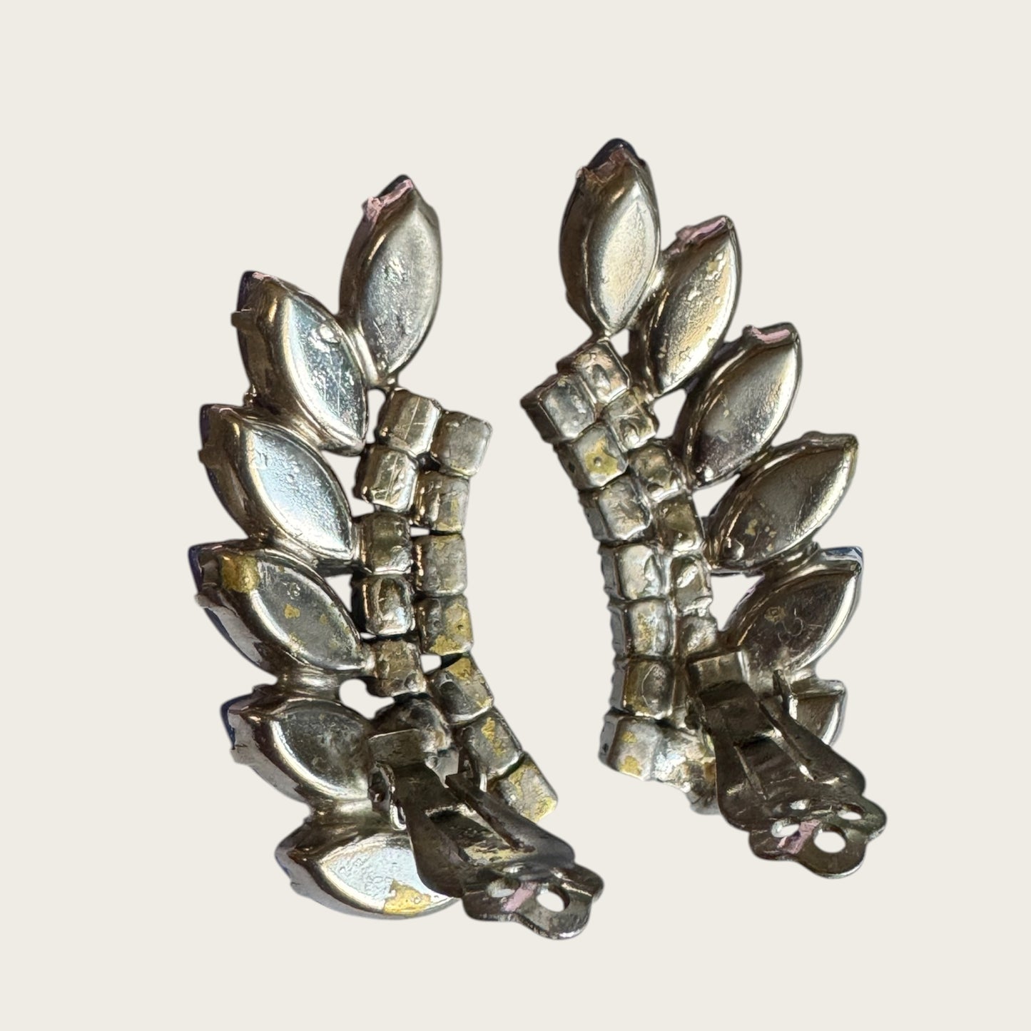 Vintage Madeleine Pink-Lavender Ombré Rhinestone Ear Climber Earrings, 1960s
