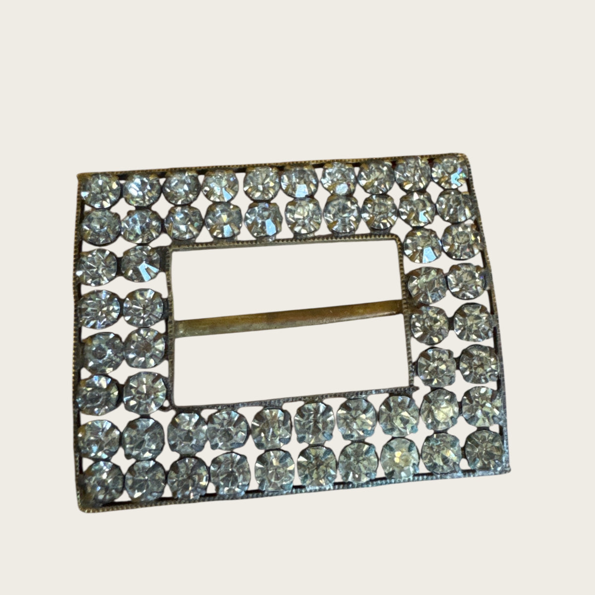 Antique Czechoslovakian Paste Rhinestone Belt Buckle – Brass Frame (c.1900–1920)